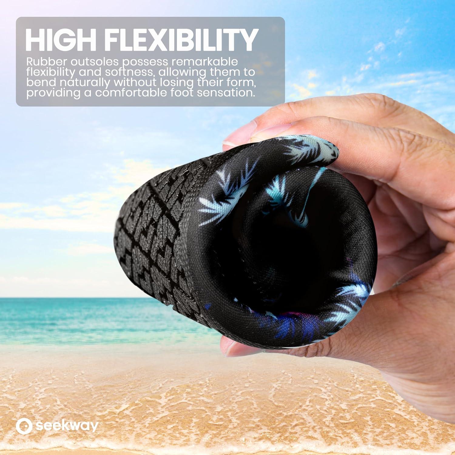 imageSEEKWAY Water Shoes Women Men Adult QuickDry Aqua Socks Barefoot Non Slip for Beach Swim River Pool Lake surf Black SK002U2e1302 Coconut Tree