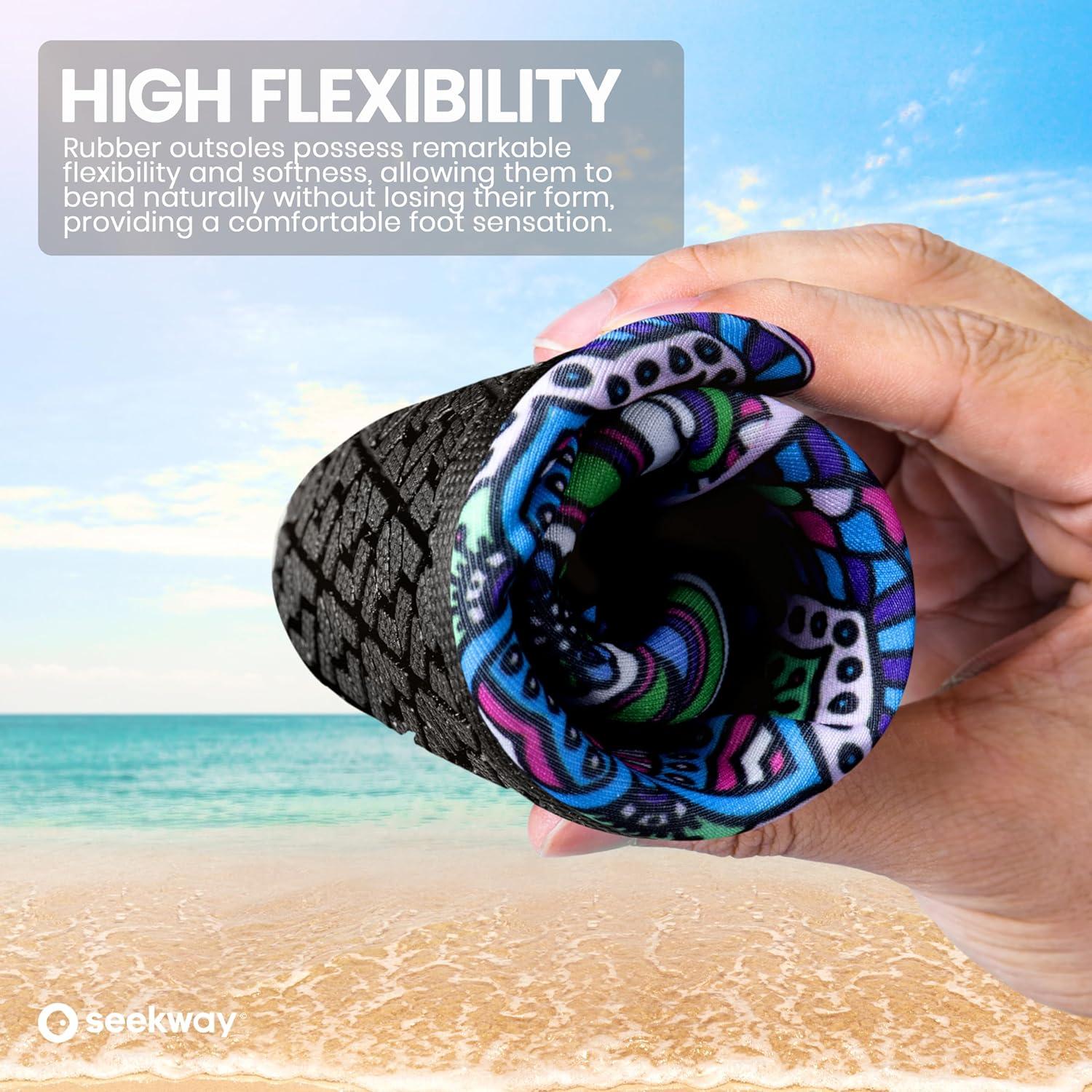 imageSEEKWAY Water Shoes Women Men Adult QuickDry Aqua Socks Barefoot Non Slip for Beach Swim River Pool Lake surf Black SK002U2g1219 Floral Glass