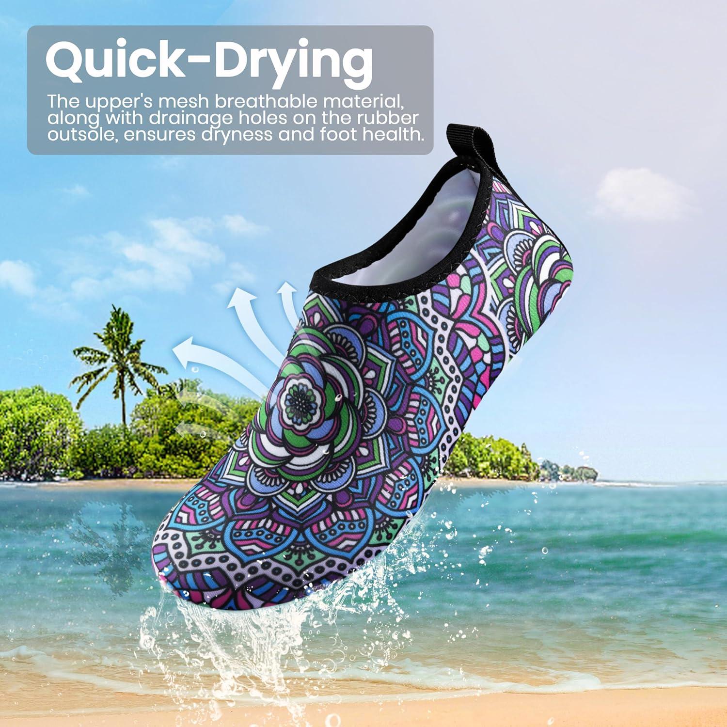 imageSEEKWAY Water Shoes Women Men Adult QuickDry Aqua Socks Barefoot Non Slip for Beach Swim River Pool Lake surf Black SK002U2g1219 Floral Glass