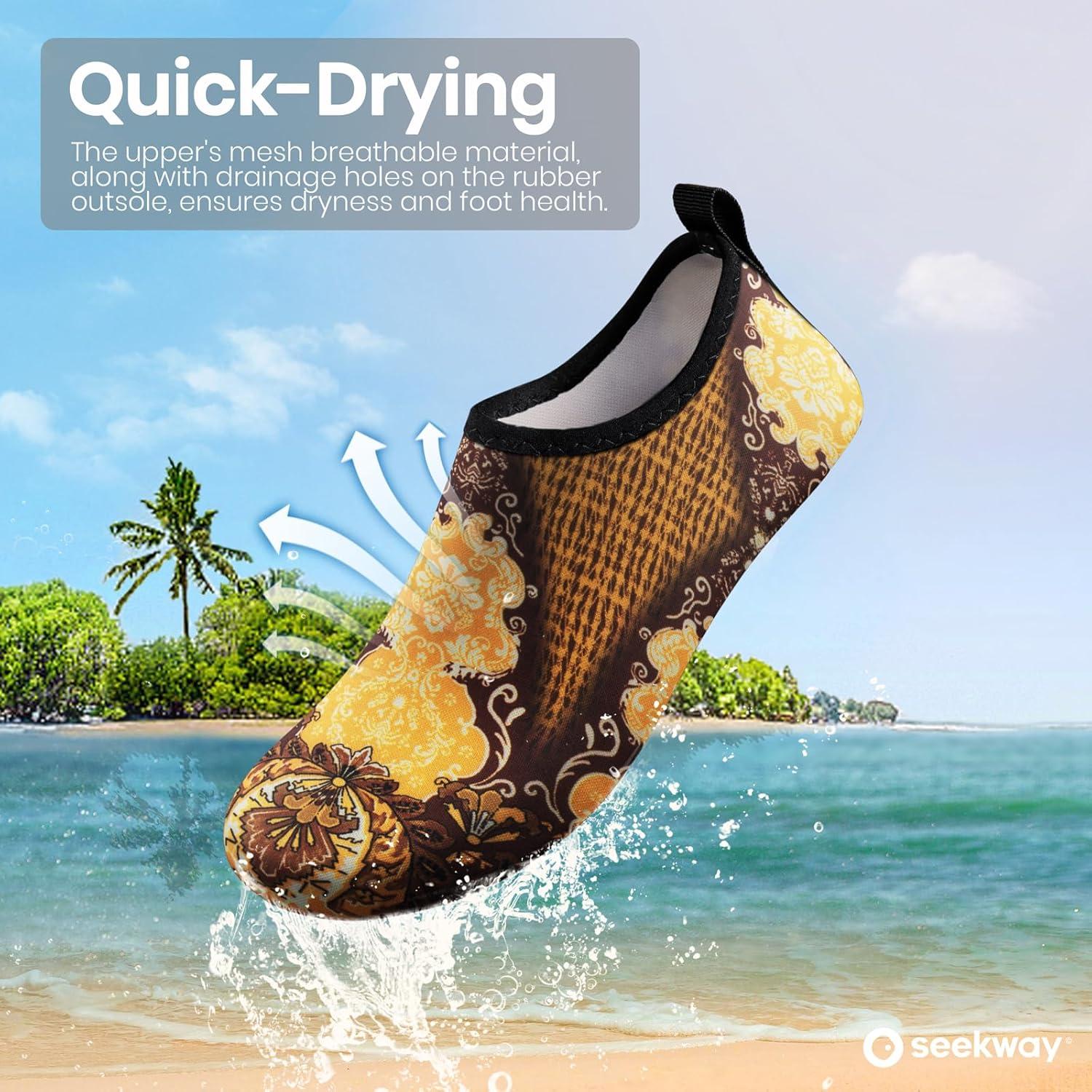 imageSEEKWAY Water Shoes Women Men Adult QuickDry Aqua Socks Barefoot Non Slip for Beach Swim River Pool Lake surf Black SK002U2g1491 Paisley