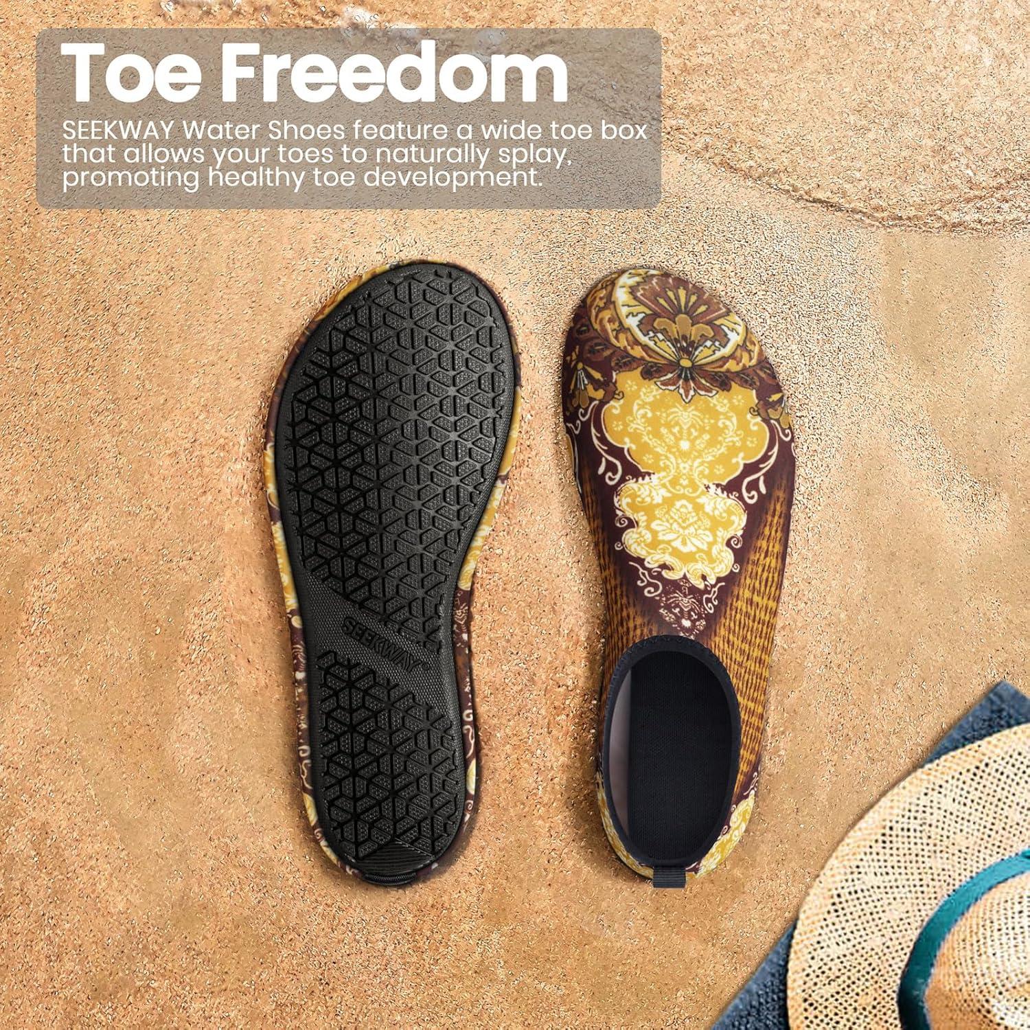 imageSEEKWAY Water Shoes Women Men Adult QuickDry Aqua Socks Barefoot Non Slip for Beach Swim River Pool Lake surf Black SK002U2g1491 Paisley