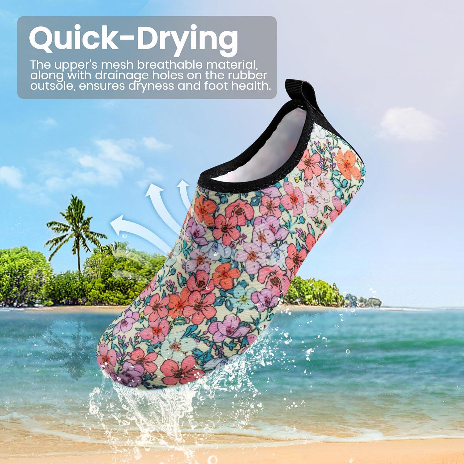 imageSEEKWAY Water Shoes Women Men Adult QuickDry Aqua Socks Barefoot Non Slip for Beach Swim River Pool Lake surf Black SK002U2i1335 Floral