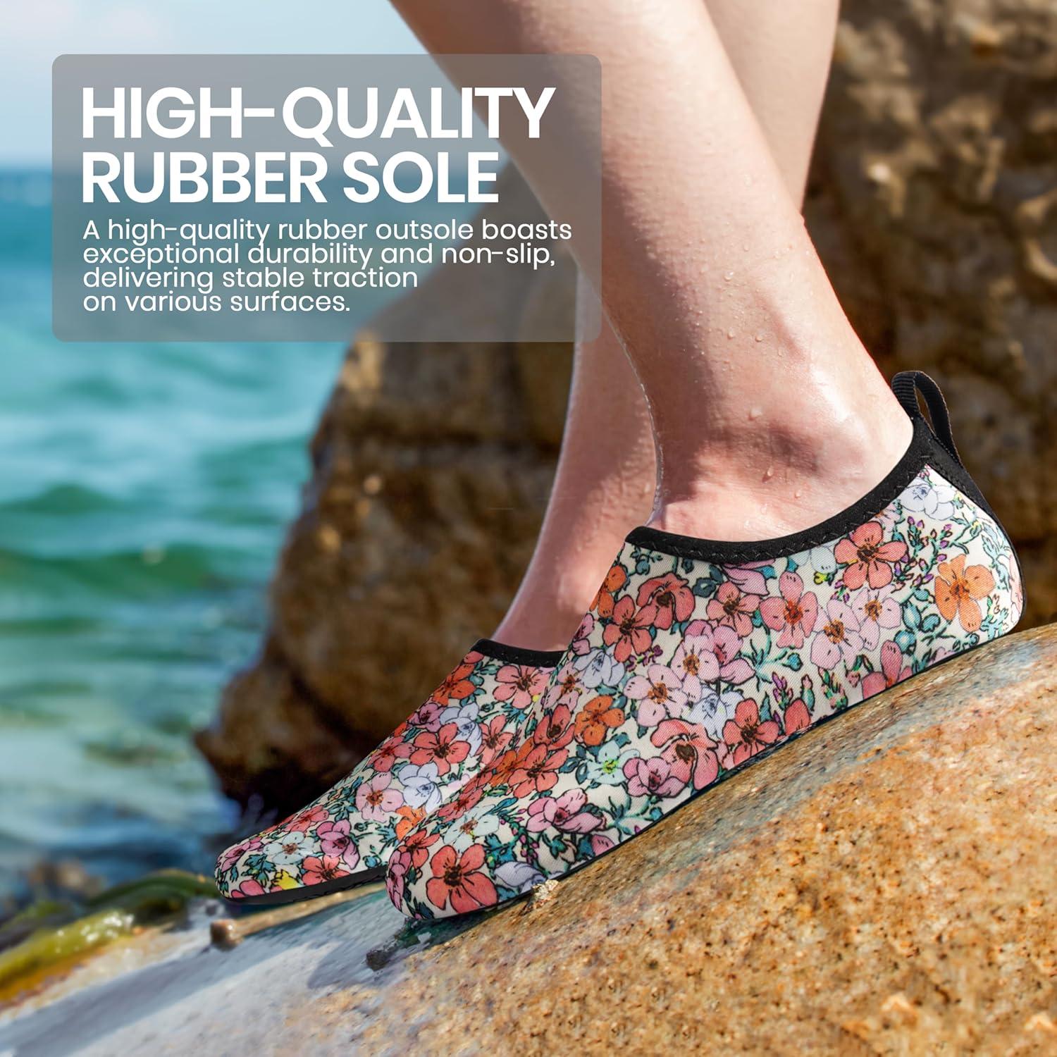 imageSEEKWAY Water Shoes Women Men Adult QuickDry Aqua Socks Barefoot Non Slip for Beach Swim River Pool Lake surf Black SK002U2i1335 Floral