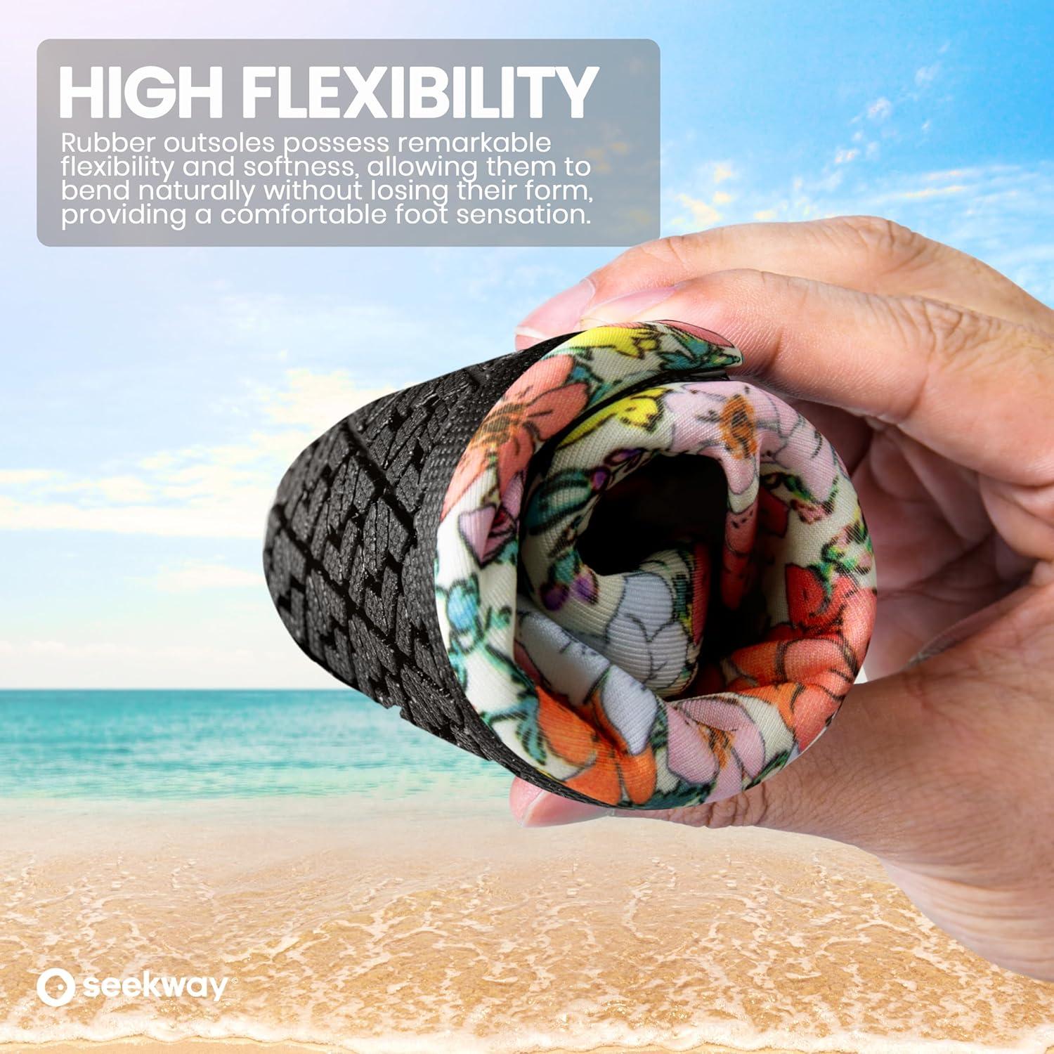 imageSEEKWAY Water Shoes Women Men Adult QuickDry Aqua Socks Barefoot Non Slip for Beach Swim River Pool Lake surf Black SK002U2i1335 Floral