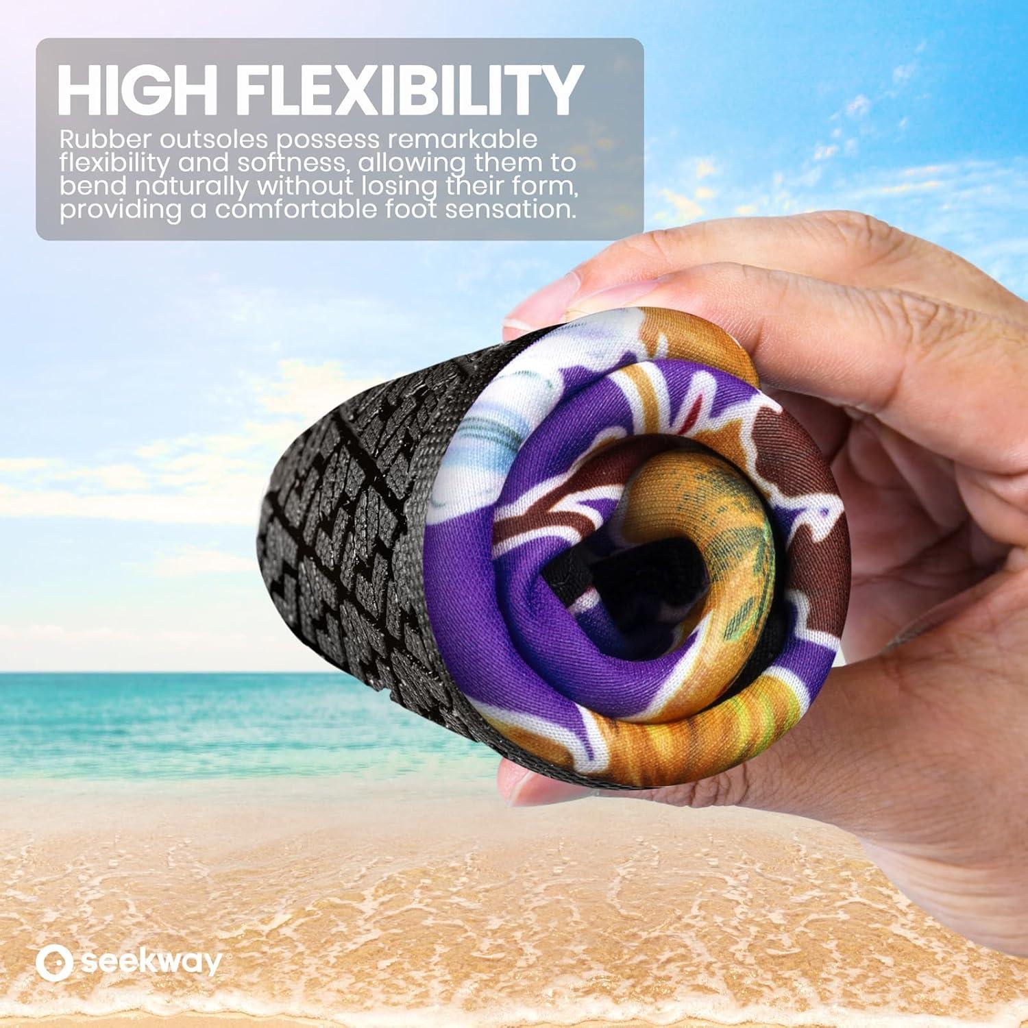 imageSEEKWAY Water Shoes Women Men Adult QuickDry Aqua Socks Barefoot Non Slip for Beach Swim River Pool Lake surf Black SK002U2j1484 Floral
