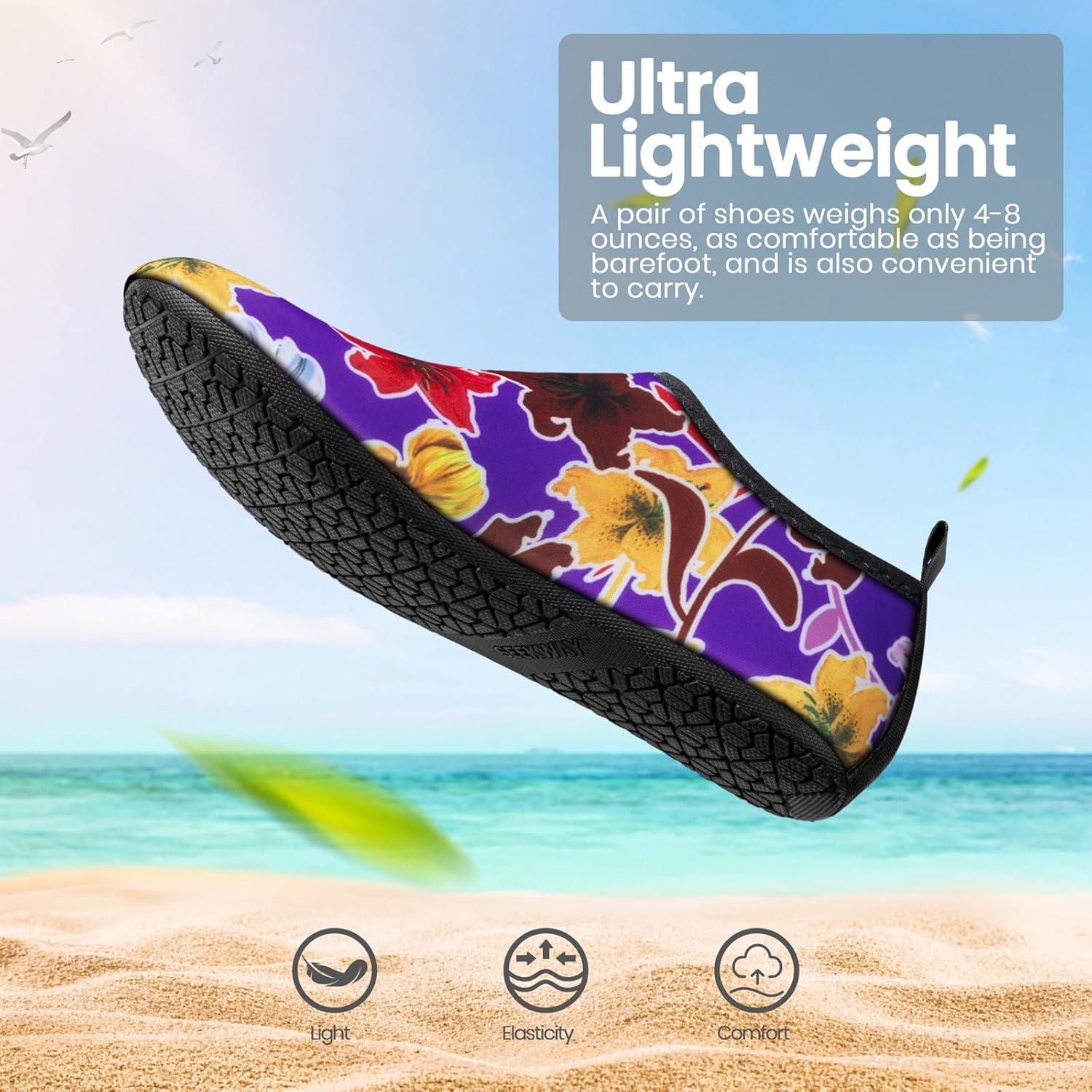 imageSEEKWAY Water Shoes Women Men Adult QuickDry Aqua Socks Barefoot Non Slip for Beach Swim River Pool Lake surf Black SK002U2j1484 Floral
