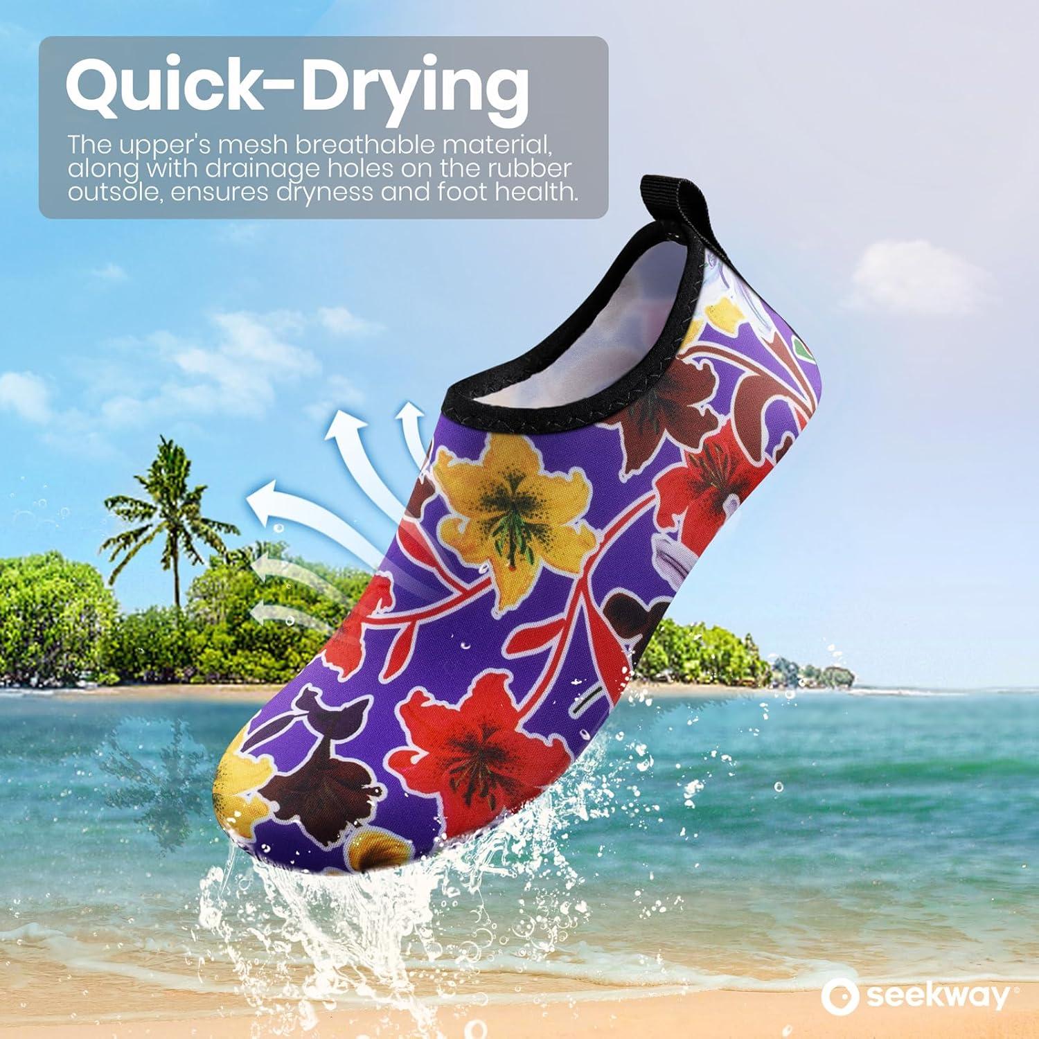 imageSEEKWAY Water Shoes Women Men Adult QuickDry Aqua Socks Barefoot Non Slip for Beach Swim River Pool Lake surf Black SK002U2j1484 Floral