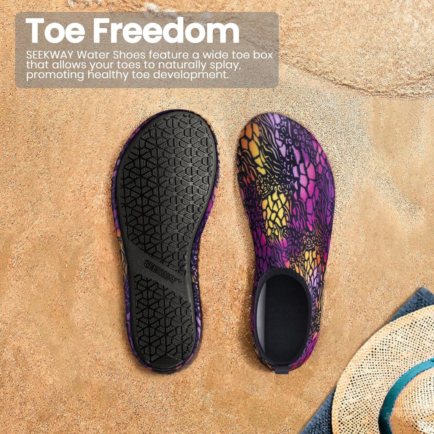 imageSEEKWAY Water Shoes Women Men Adult QuickDry Aqua Socks Barefoot Non Slip for Beach Swim River Pool Lake surf Black SK002U2l1472 Animal Print