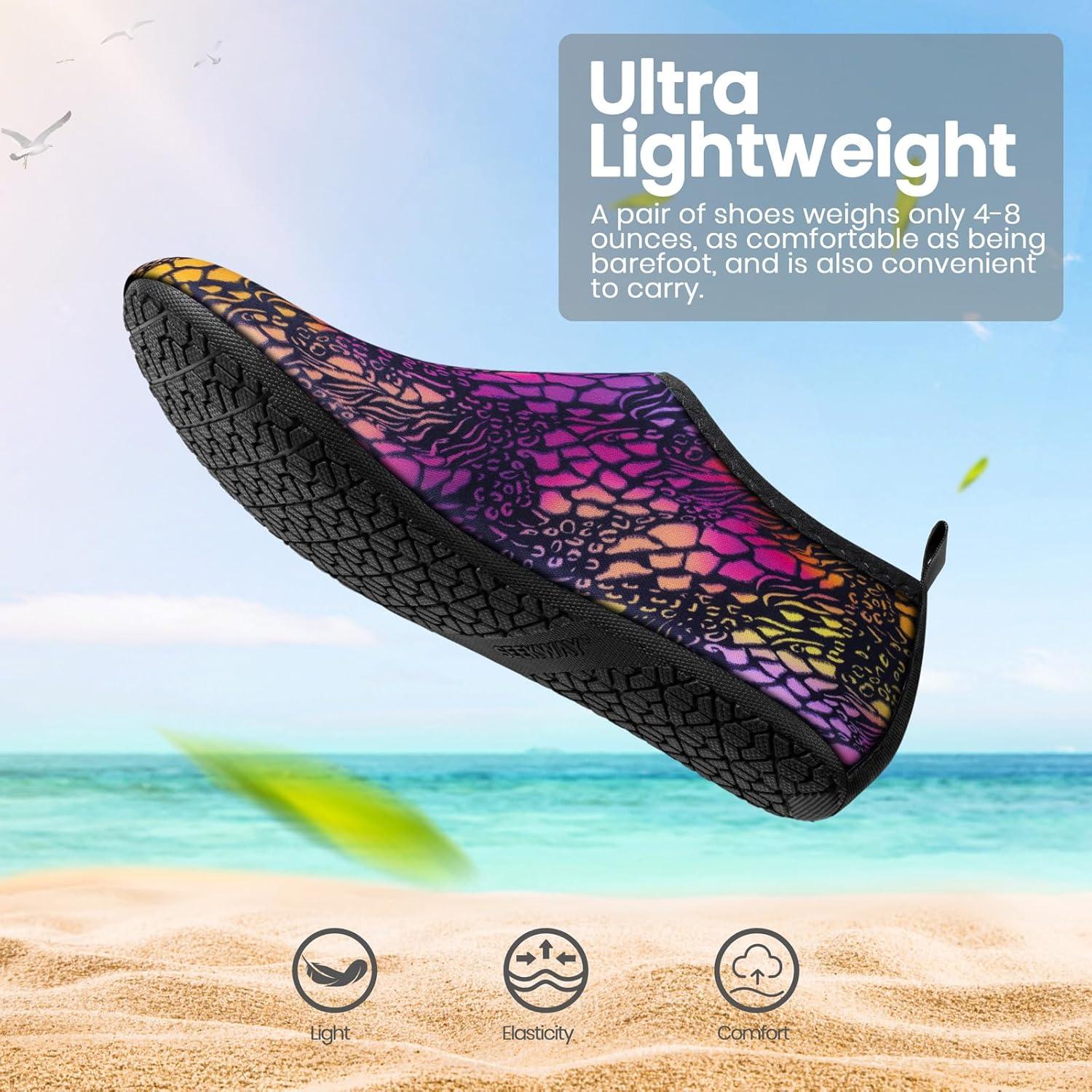 imageSEEKWAY Water Shoes Women Men Adult QuickDry Aqua Socks Barefoot Non Slip for Beach Swim River Pool Lake surf Black SK002U2l1472 Animal Print