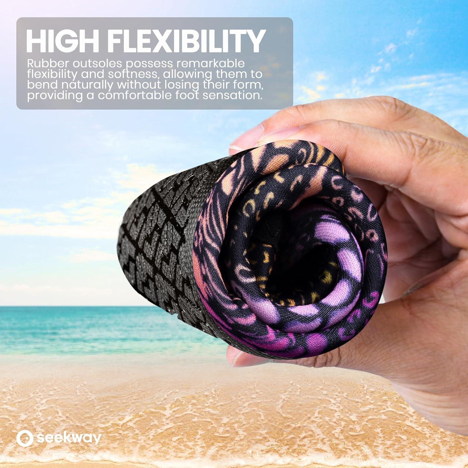 imageSEEKWAY Water Shoes Women Men Adult QuickDry Aqua Socks Barefoot Non Slip for Beach Swim River Pool Lake surf Black SK002U2l1472 Animal Print