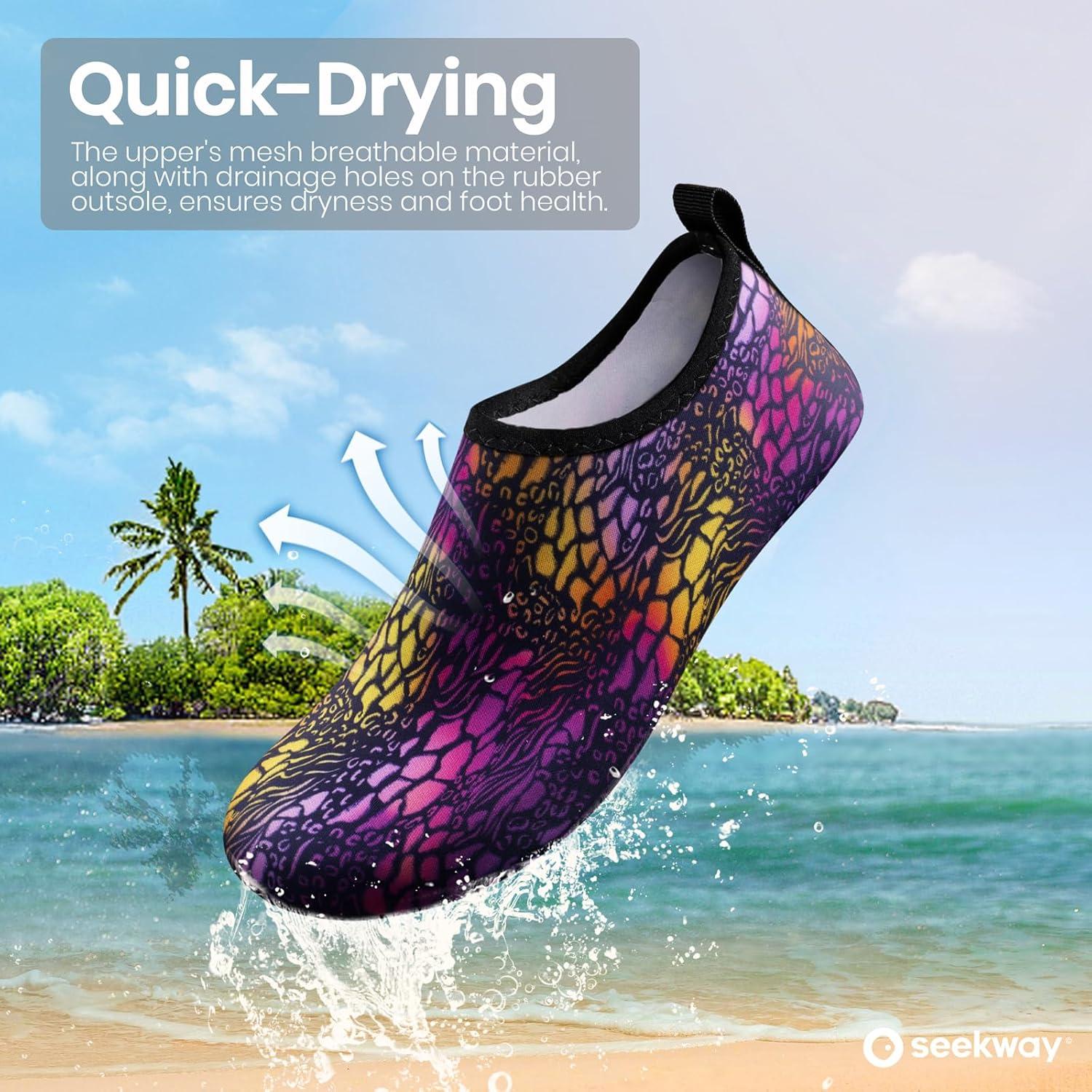 imageSEEKWAY Water Shoes Women Men Adult QuickDry Aqua Socks Barefoot Non Slip for Beach Swim River Pool Lake surf Black SK002U2l1472 Animal Print