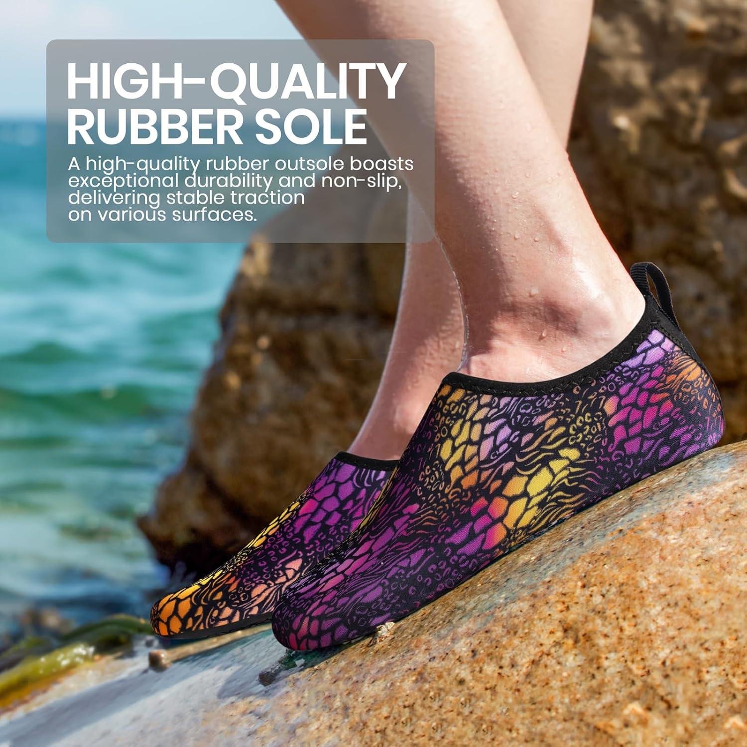 imageSEEKWAY Water Shoes Women Men Adult QuickDry Aqua Socks Barefoot Non Slip for Beach Swim River Pool Lake surf Black SK002U2l1472 Animal Print