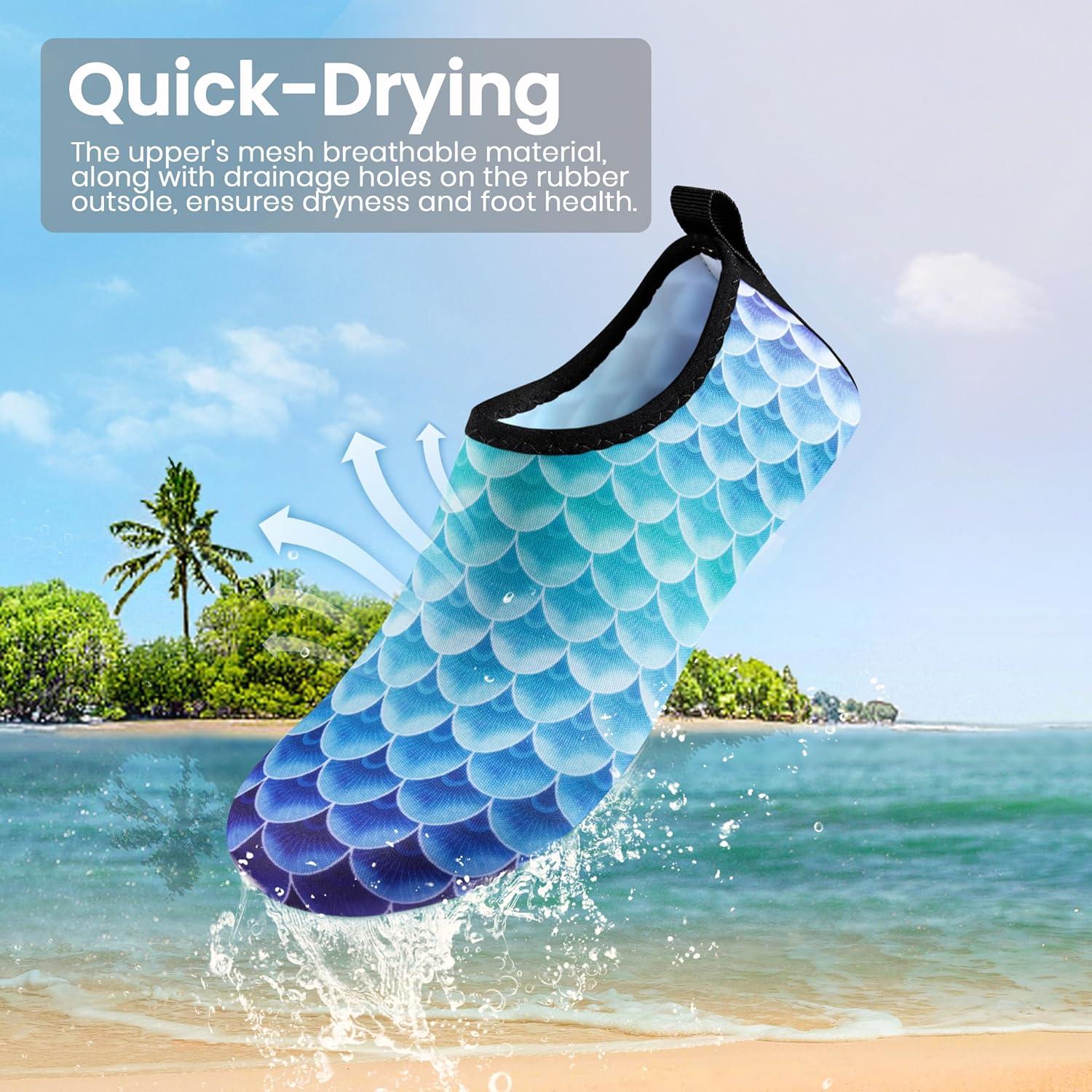 imageSEEKWAY Water Shoes Women Men Adult QuickDry Aqua Socks Barefoot Non Slip for Beach Swim River Pool Lake surf Black SK002U2m1083 Mermaid Scale