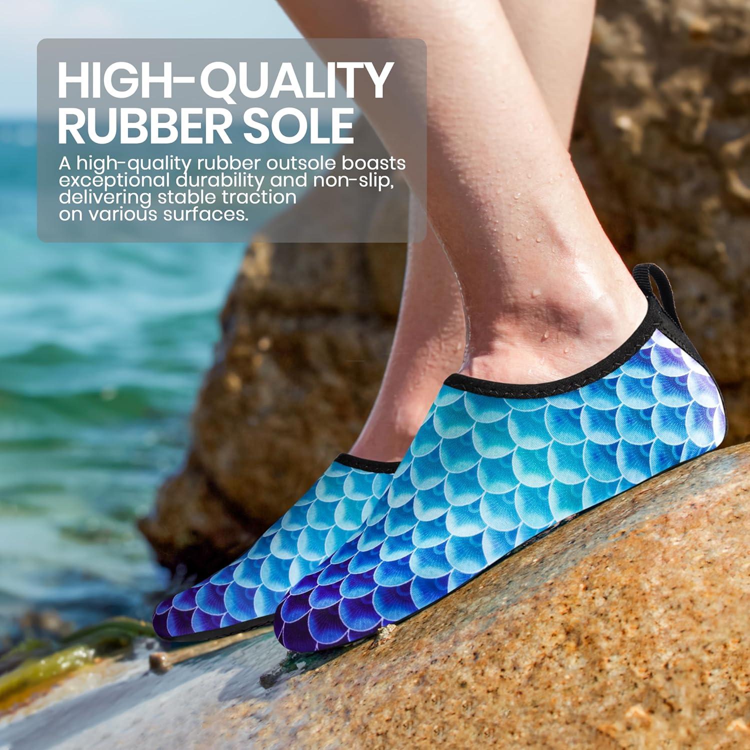 imageSEEKWAY Water Shoes Women Men Adult QuickDry Aqua Socks Barefoot Non Slip for Beach Swim River Pool Lake surf Black SK002U2m1083 Mermaid Scale