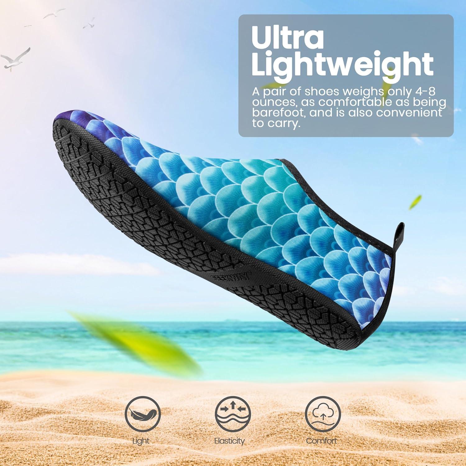 imageSEEKWAY Water Shoes Women Men Adult QuickDry Aqua Socks Barefoot Non Slip for Beach Swim River Pool Lake surf Black SK002U2m1083 Mermaid Scale