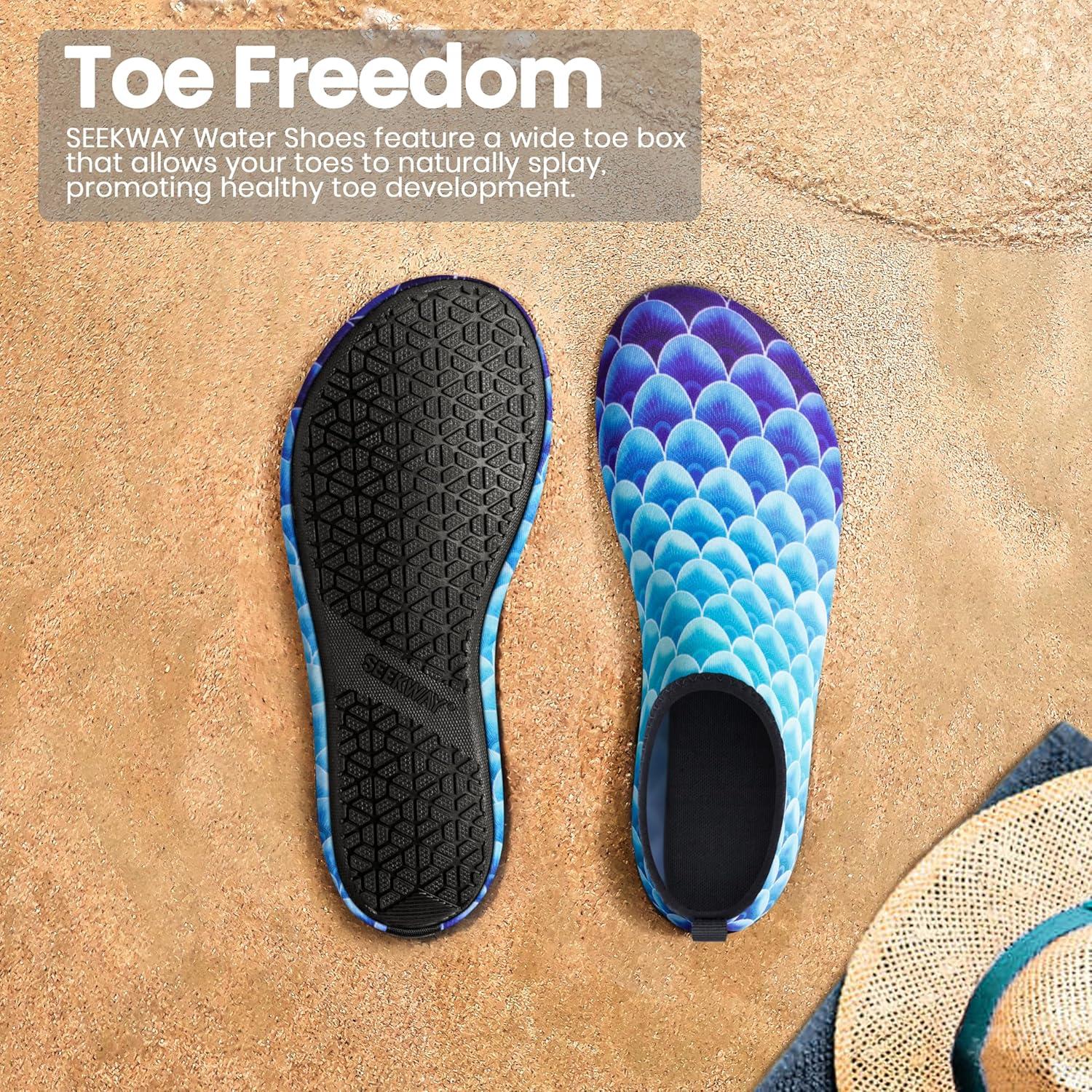 imageSEEKWAY Water Shoes Women Men Adult QuickDry Aqua Socks Barefoot Non Slip for Beach Swim River Pool Lake surf Black SK002U2m1083 Mermaid Scale