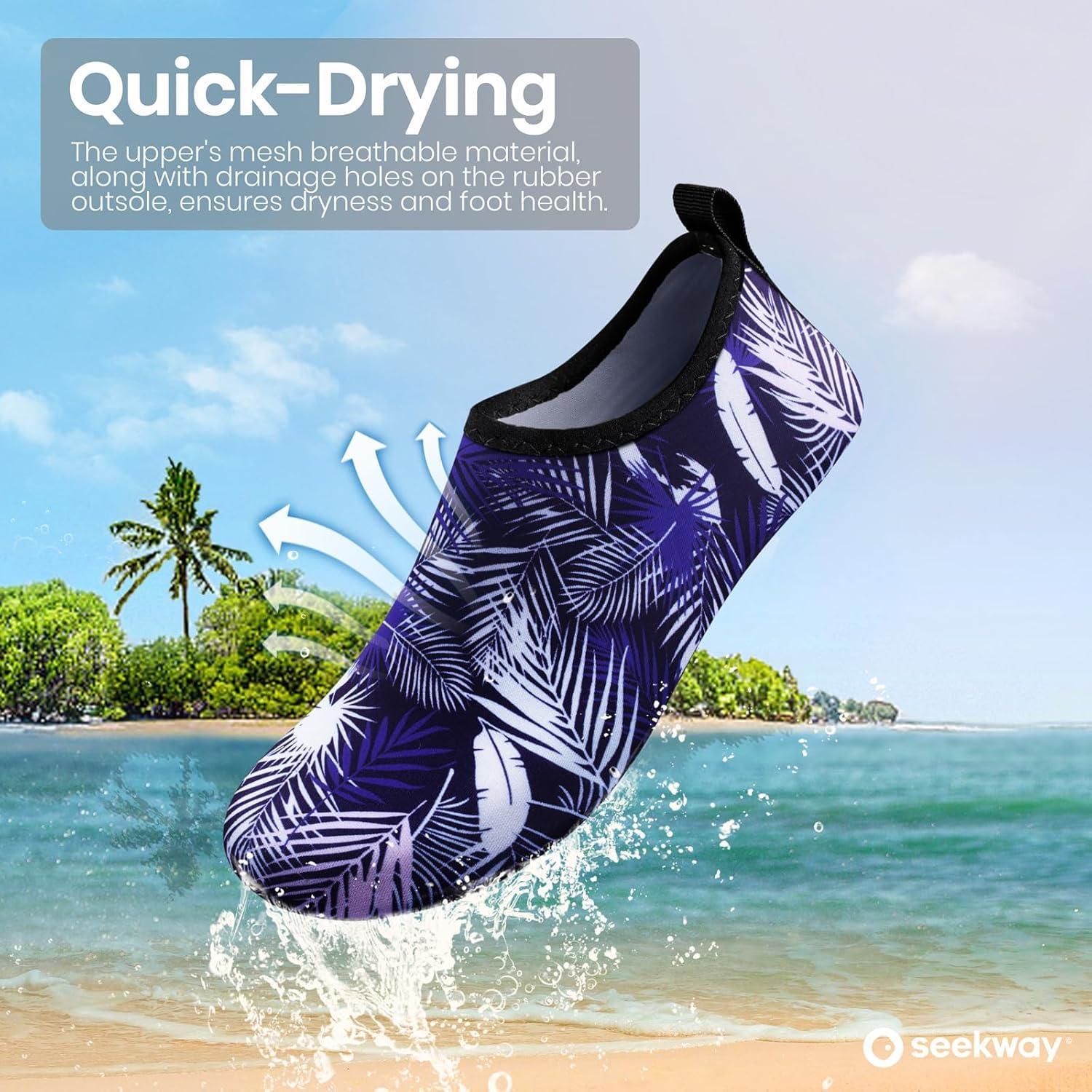 imageSEEKWAY Water Shoes Women Men Adult QuickDry Aqua Socks Barefoot Non Slip for Beach Swim River Pool Lake surf Black SK002U2m1431 Leaffeather