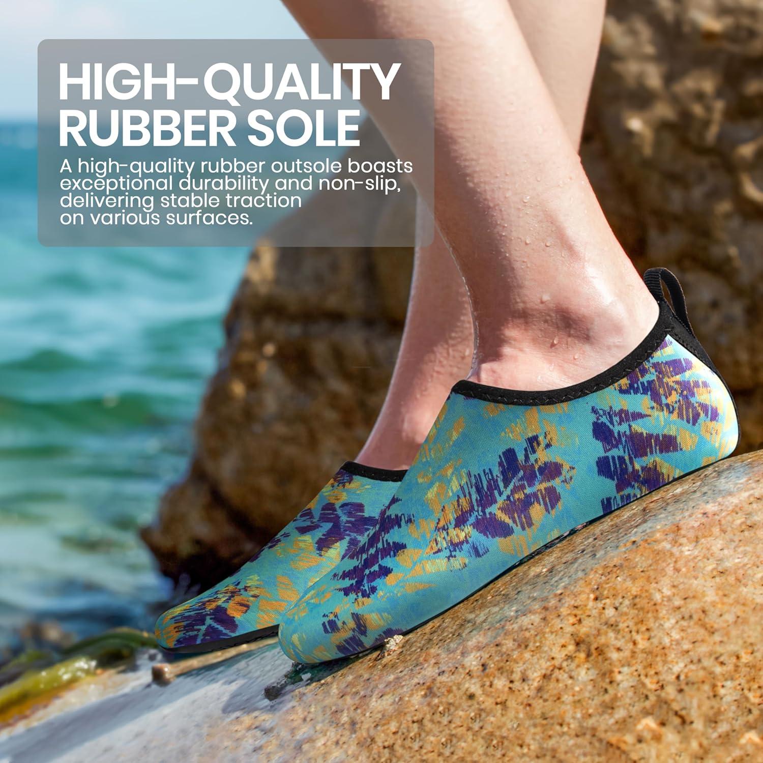 imageSEEKWAY Water Shoes Women Men Adult QuickDry Aqua Socks Barefoot Non Slip for Beach Swim River Pool Lake surf Black SK002U2n1012 Fern Leaf