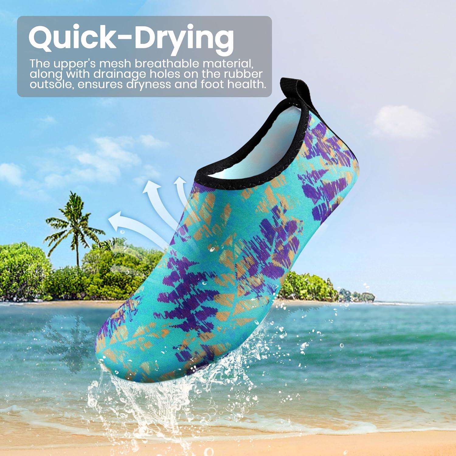 imageSEEKWAY Water Shoes Women Men Adult QuickDry Aqua Socks Barefoot Non Slip for Beach Swim River Pool Lake surf Black SK002U2n1012 Fern Leaf