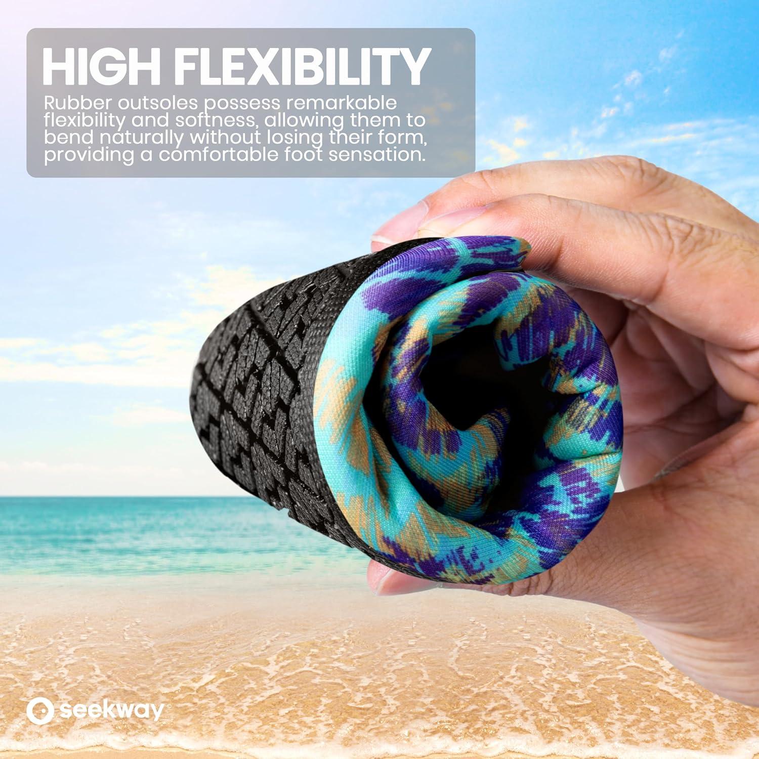 imageSEEKWAY Water Shoes Women Men Adult QuickDry Aqua Socks Barefoot Non Slip for Beach Swim River Pool Lake surf Black SK002U2n1012 Fern Leaf