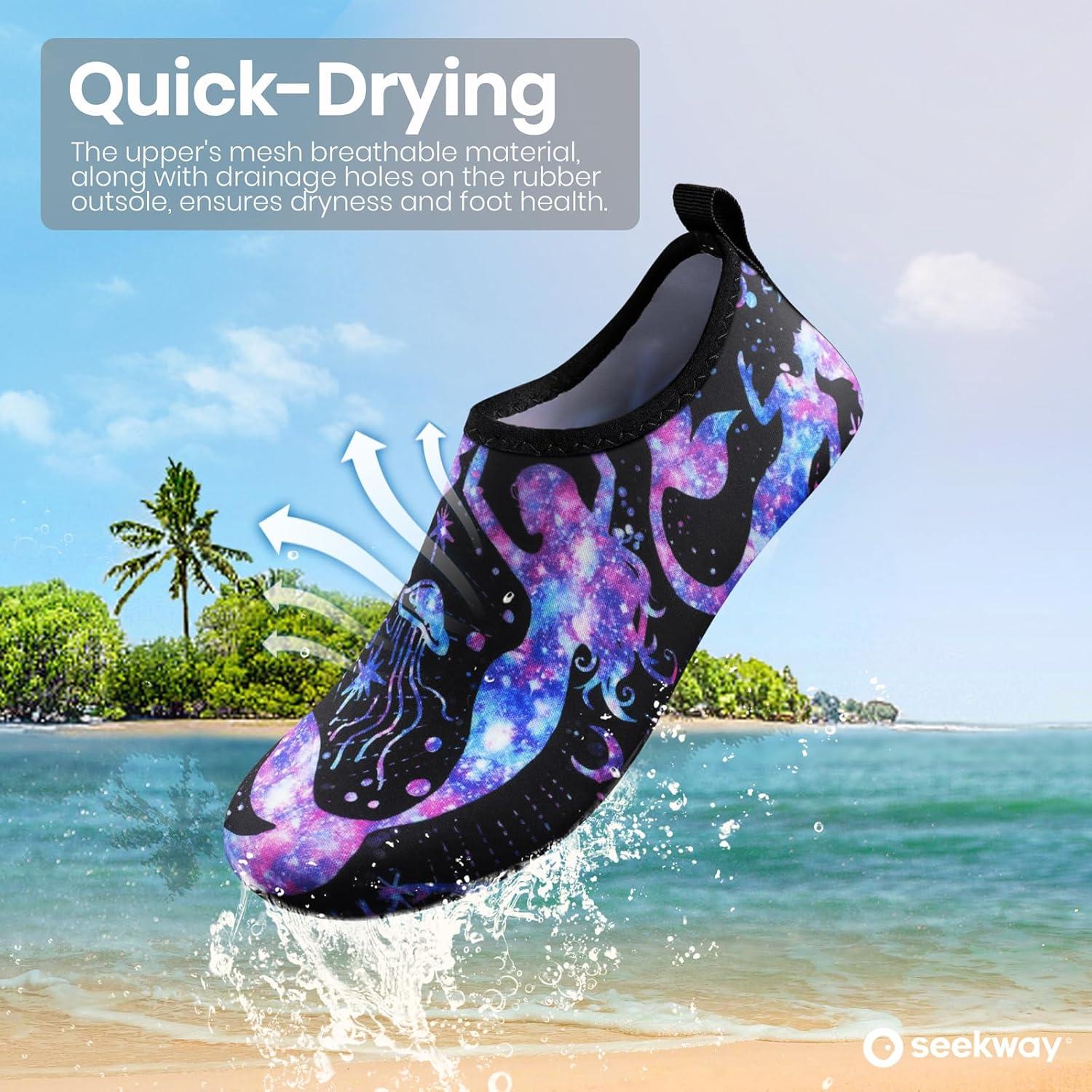 imageSEEKWAY Water Shoes Women Men Adult QuickDry Aqua Socks Barefoot Non Slip for Beach Swim River Pool Lake surf Black SK002U2n1511 Mermaid