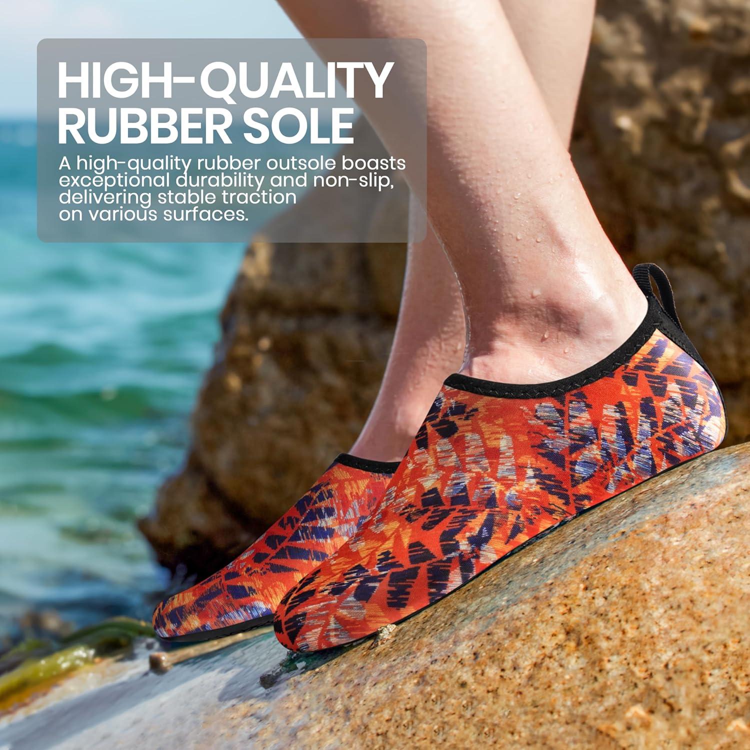 imageSEEKWAY Water Shoes Women Men Adult QuickDry Aqua Socks Barefoot Non Slip for Beach Swim River Pool Lake surf Black SK002U2o1011 Fern Leaf