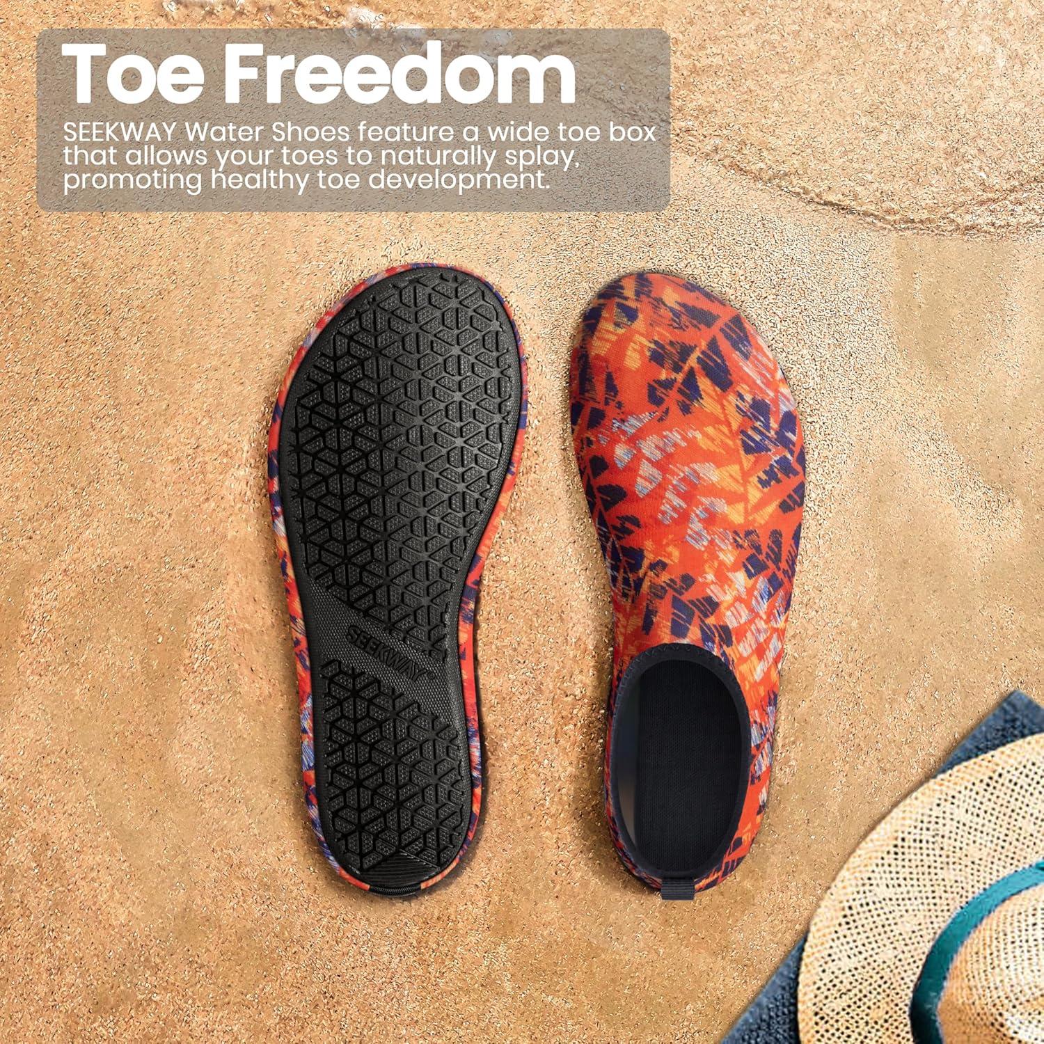 imageSEEKWAY Water Shoes Women Men Adult QuickDry Aqua Socks Barefoot Non Slip for Beach Swim River Pool Lake surf Black SK002U2o1011 Fern Leaf