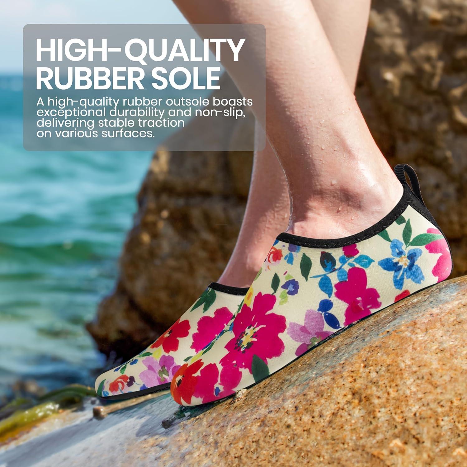 imageSEEKWAY Water Shoes Women Men Adult QuickDry Aqua Socks Barefoot Non Slip for Beach Swim River Pool Lake surf Black SK002U2p1363 Floral