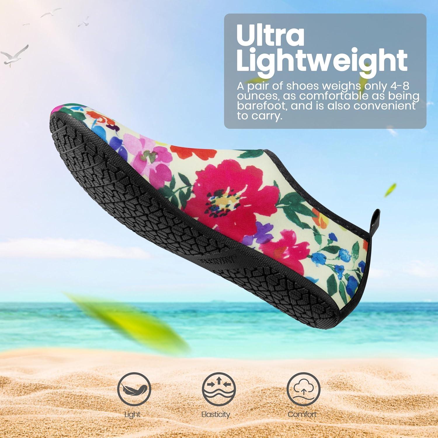 imageSEEKWAY Water Shoes Women Men Adult QuickDry Aqua Socks Barefoot Non Slip for Beach Swim River Pool Lake surf Black SK002U2p1363 Floral