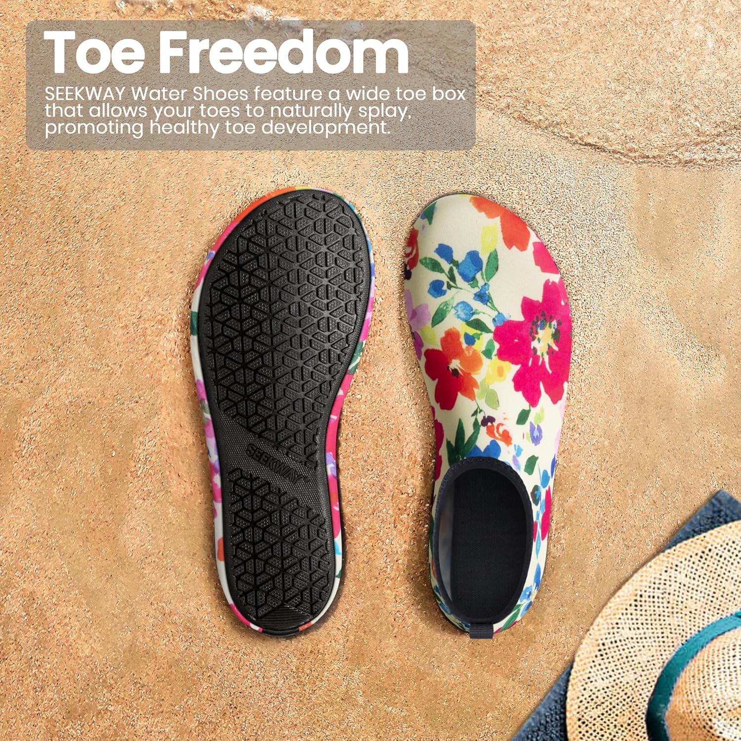 imageSEEKWAY Water Shoes Women Men Adult QuickDry Aqua Socks Barefoot Non Slip for Beach Swim River Pool Lake surf Black SK002U2p1363 Floral
