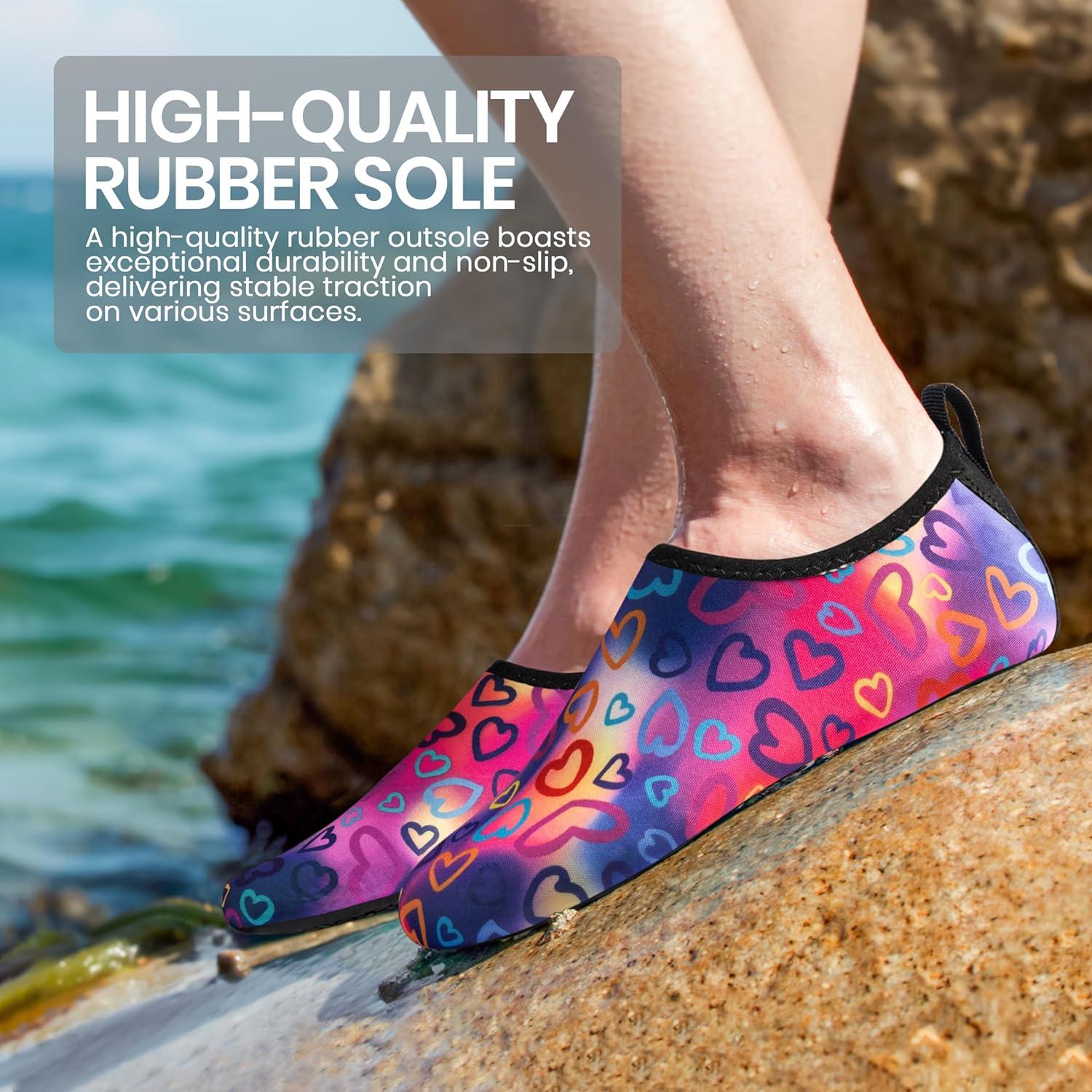 imageSEEKWAY Water Shoes Women Men Adult QuickDry Aqua Socks Barefoot Non Slip for Beach Swim River Pool Lake surf Black SK002U2q1024 Love Rainbow