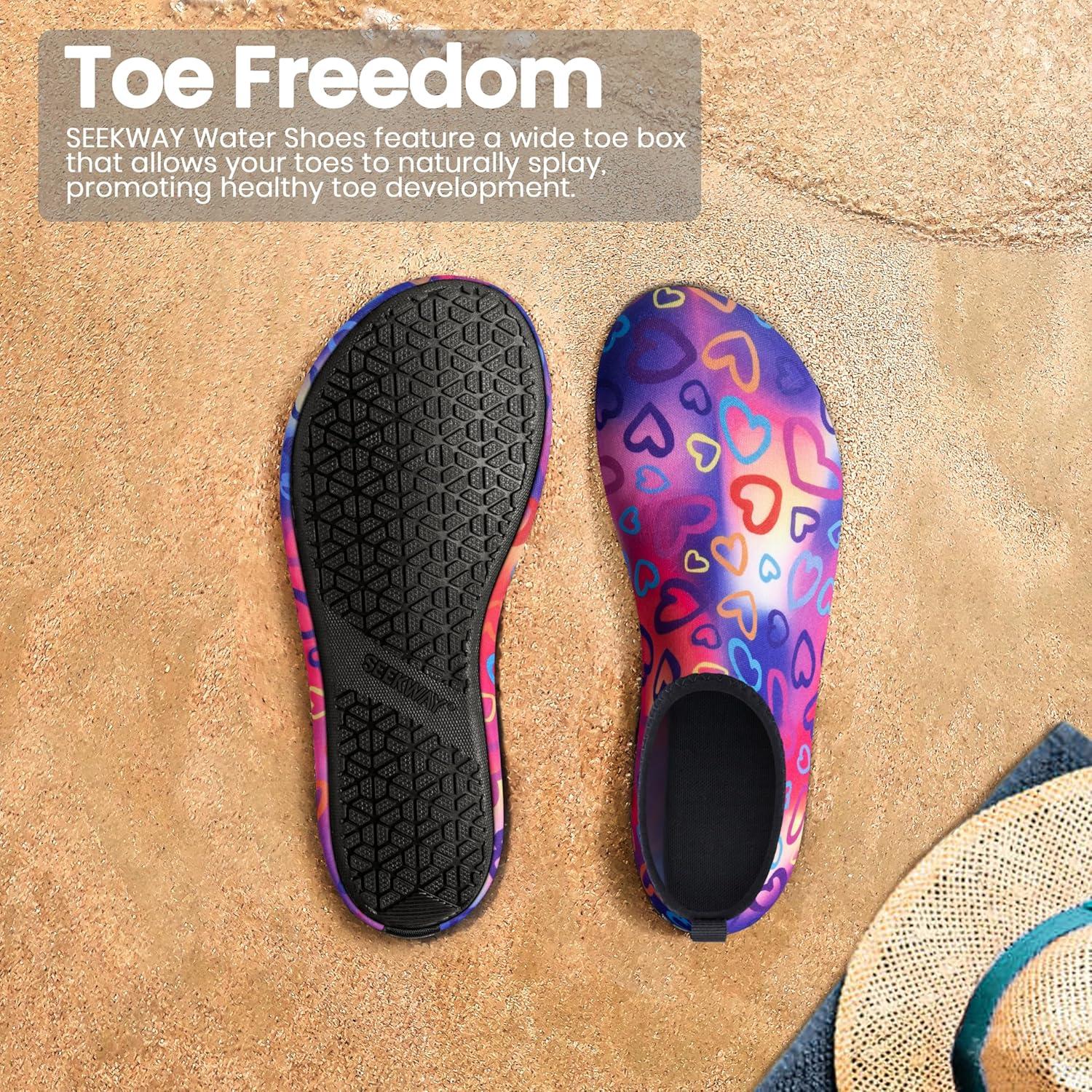 imageSEEKWAY Water Shoes Women Men Adult QuickDry Aqua Socks Barefoot Non Slip for Beach Swim River Pool Lake surf Black SK002U2q1024 Love Rainbow