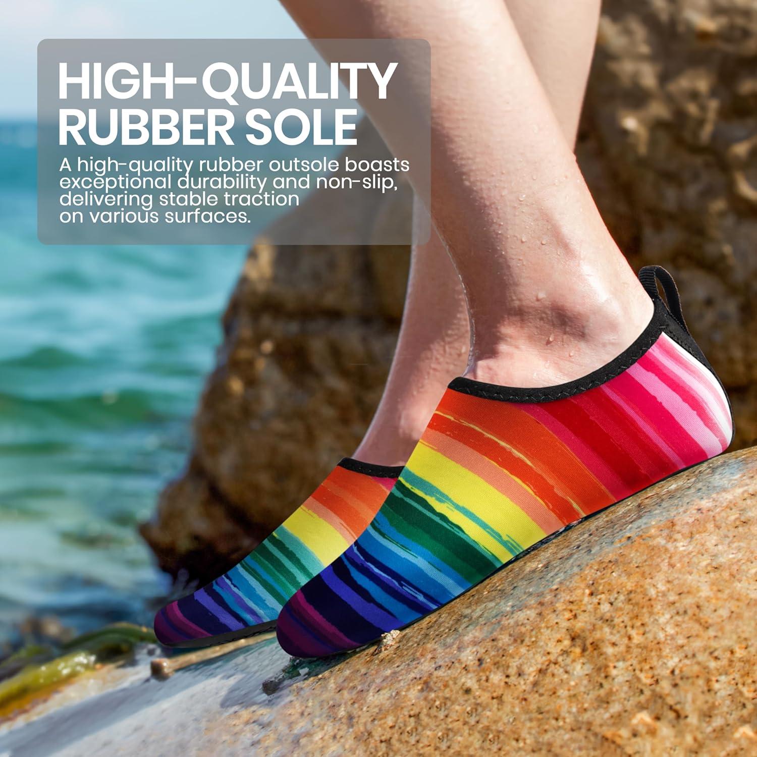 imageSEEKWAY Water Shoes Women Men Adult QuickDry Aqua Socks Barefoot Non Slip for Beach Swim River Pool Lake surf Black SK002U2r1164 Rainbow Striped