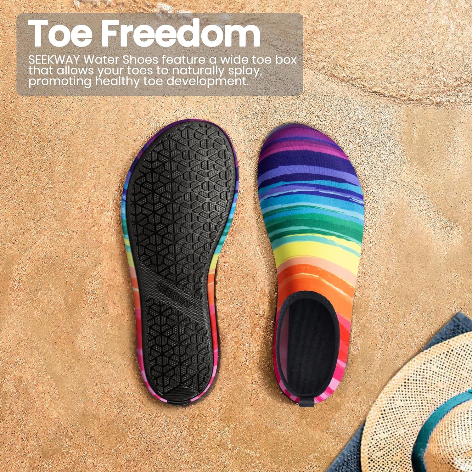 imageSEEKWAY Water Shoes Women Men Adult QuickDry Aqua Socks Barefoot Non Slip for Beach Swim River Pool Lake surf Black SK002U2r1164 Rainbow Striped