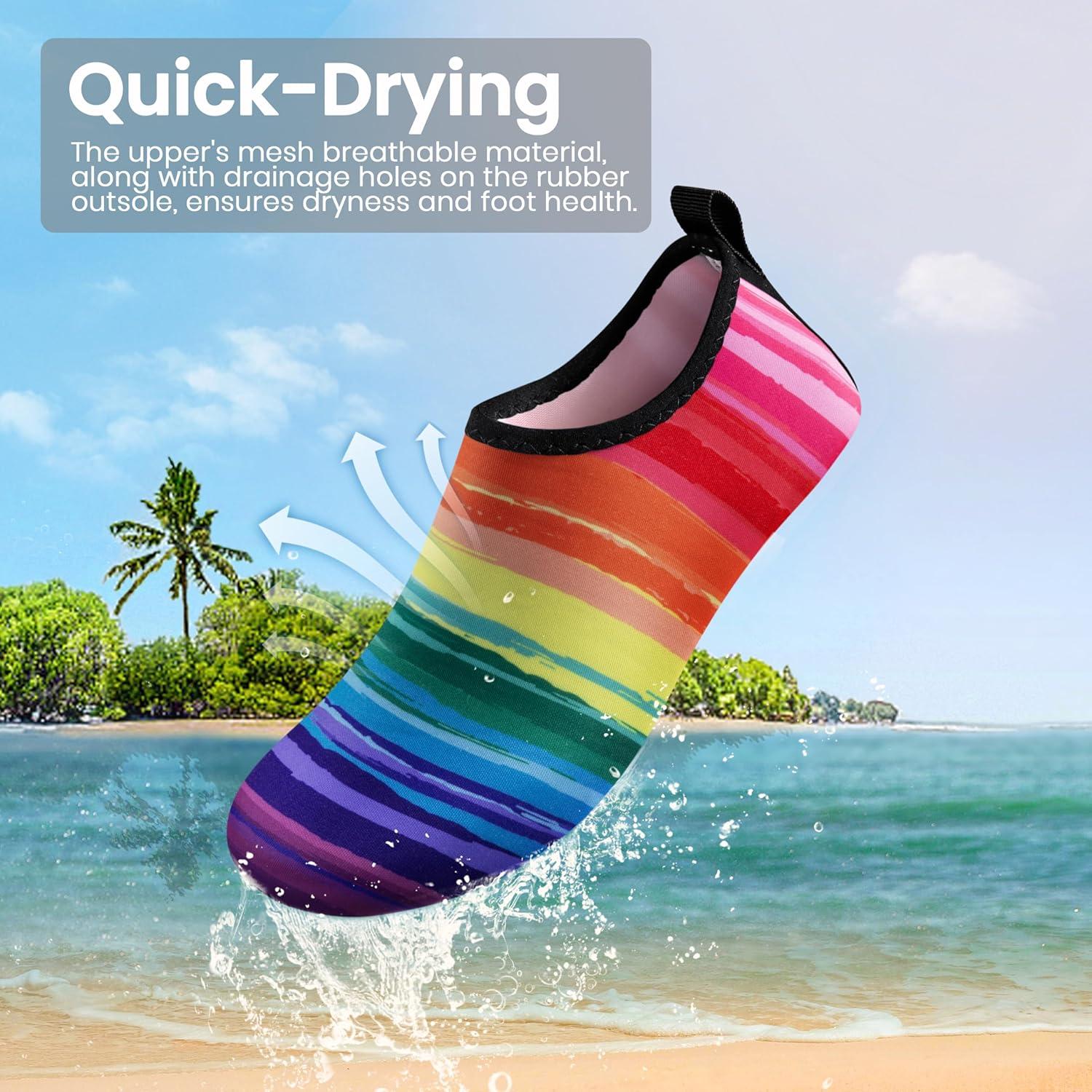 imageSEEKWAY Water Shoes Women Men Adult QuickDry Aqua Socks Barefoot Non Slip for Beach Swim River Pool Lake surf Black SK002U2r1164 Rainbow Striped