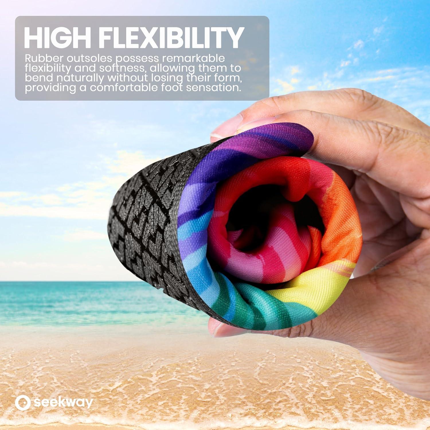 imageSEEKWAY Water Shoes Women Men Adult QuickDry Aqua Socks Barefoot Non Slip for Beach Swim River Pool Lake surf Black SK002U2r1164 Rainbow Striped