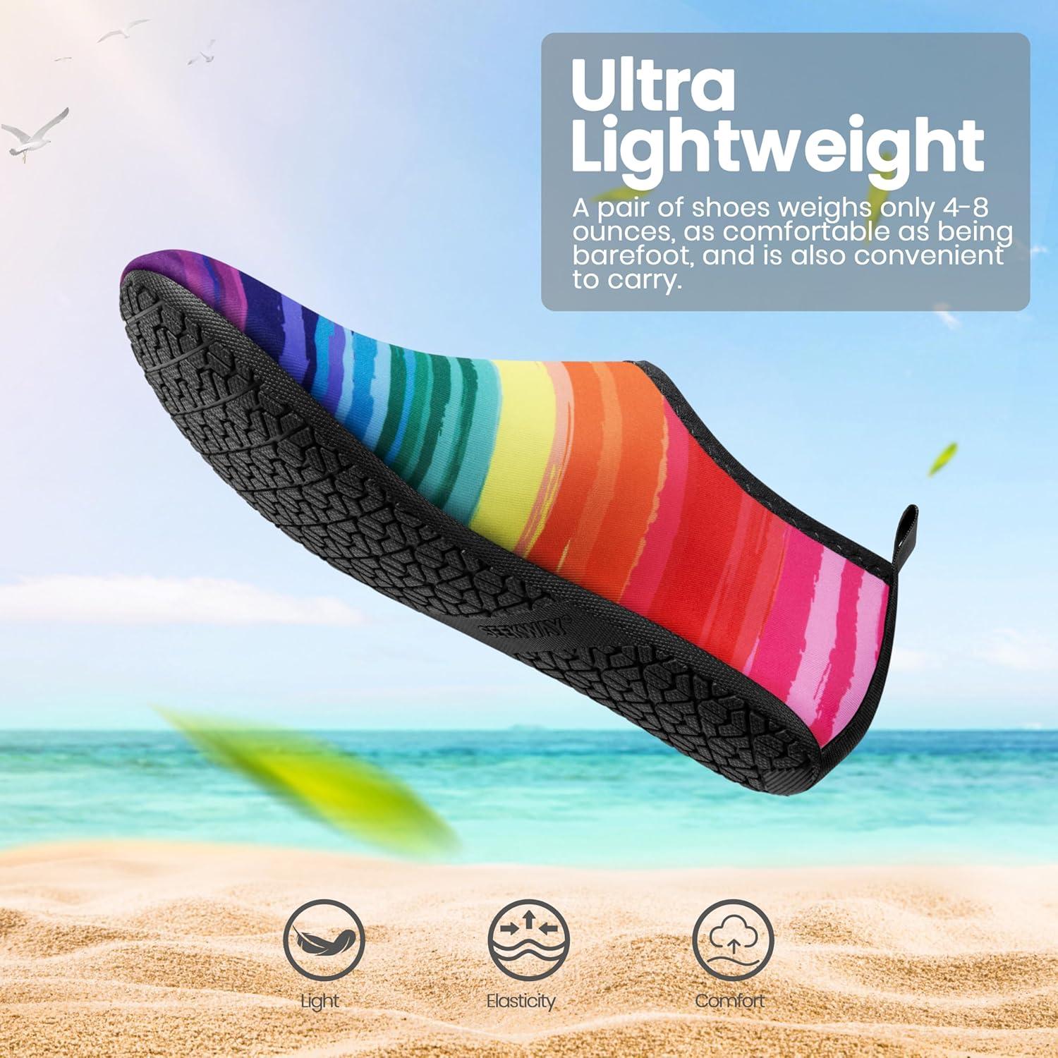 imageSEEKWAY Water Shoes Women Men Adult QuickDry Aqua Socks Barefoot Non Slip for Beach Swim River Pool Lake surf Black SK002U2r1164 Rainbow Striped