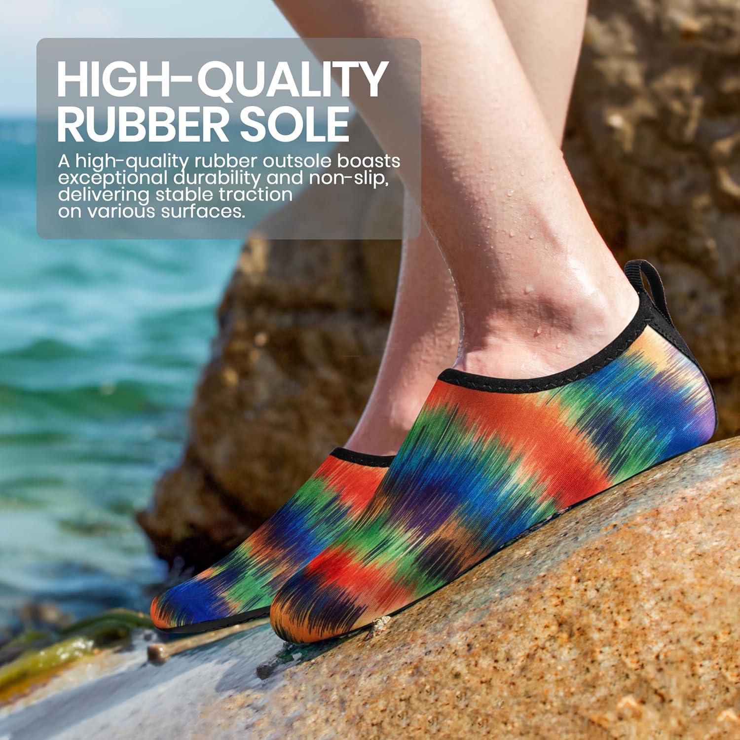 imageSEEKWAY Water Shoes Women Men Adult QuickDry Aqua Socks Barefoot Non Slip for Beach Swim River Pool Lake surf Black SK002U2s1001 Rainbow Tiedye