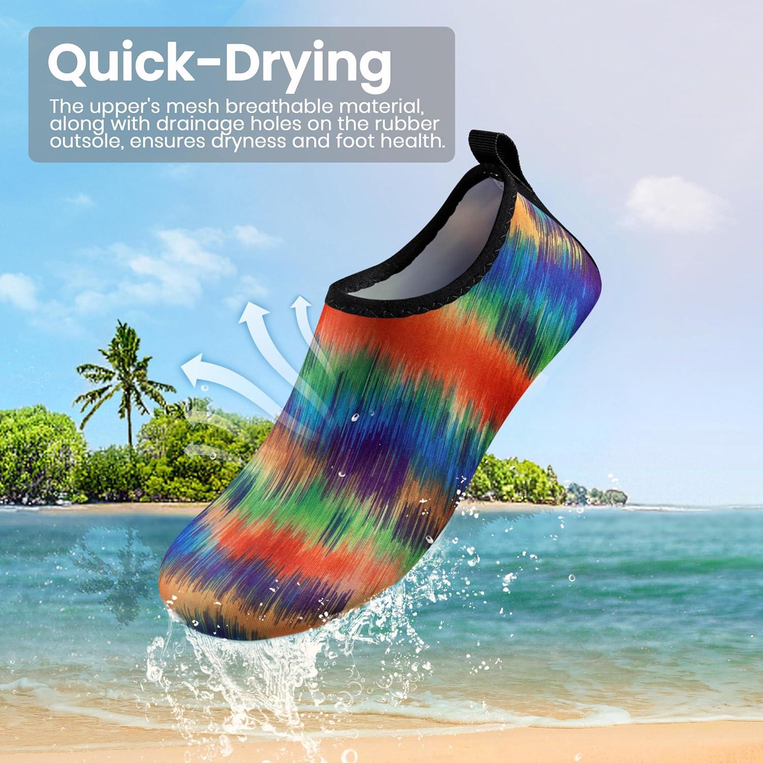 imageSEEKWAY Water Shoes Women Men Adult QuickDry Aqua Socks Barefoot Non Slip for Beach Swim River Pool Lake surf Black SK002U2s1001 Rainbow Tiedye