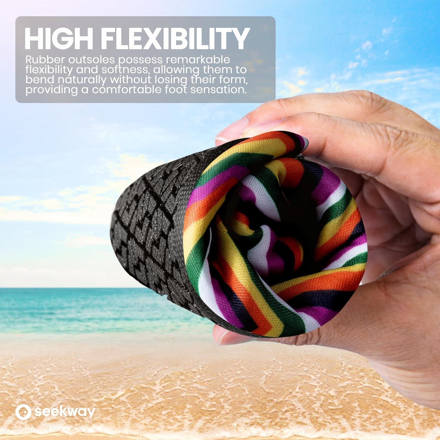 imageSEEKWAY Water Shoes Women Men Adult QuickDry Aqua Socks Barefoot Non Slip for Beach Swim River Pool Lake surf Black SK002U2t1044 Rainbow Curve
