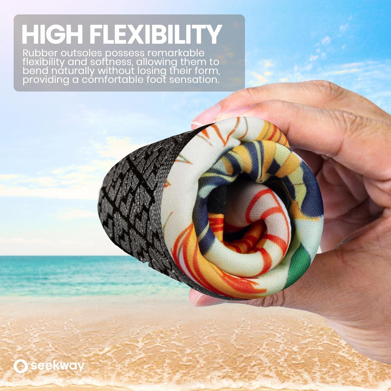 imageSEEKWAY Water Shoes Women Men Adult QuickDry Aqua Socks Barefoot Non Slip for Beach Swim River Pool Lake surf Black SK002U2y1541 Floral