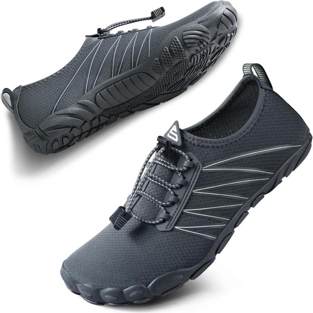 imageSEEKWAY Water Shoes Men Women Adult QuickDry Aqua Sock Barefoot for Beach Swim River Pool Lake Hiking Kayaking Surfing1f415 Dark Grey 35