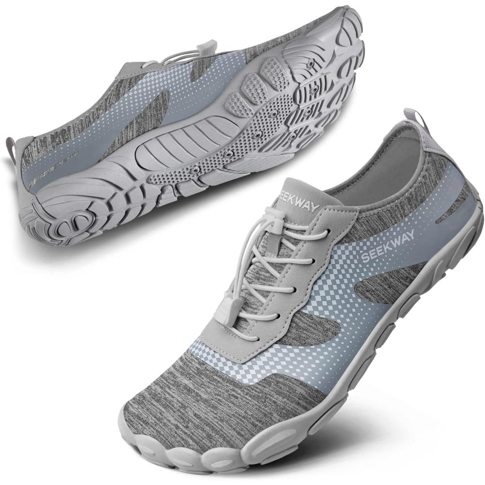 imageSEEKWAY Water Shoes Men Women Adult QuickDry Aqua Sock Barefoot for Beach Swim River Pool Lake Hiking Kayaking Surfing2cab056 Gray White