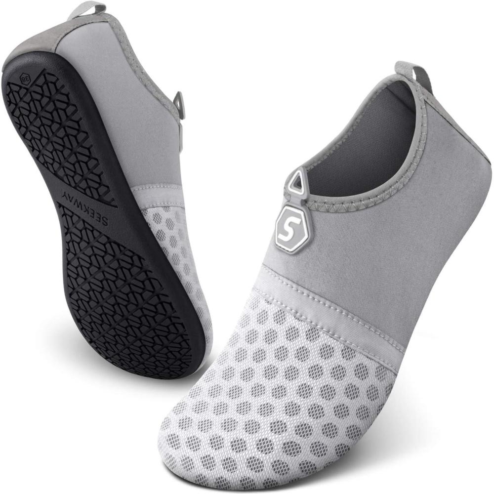imageSEEKWAY Water Shoes QuickDry Aqua Socks Barefoot Slipon for Beach Pool Swim River Yoga Lake Surf Women Men Black SK0011bsplice Grayish