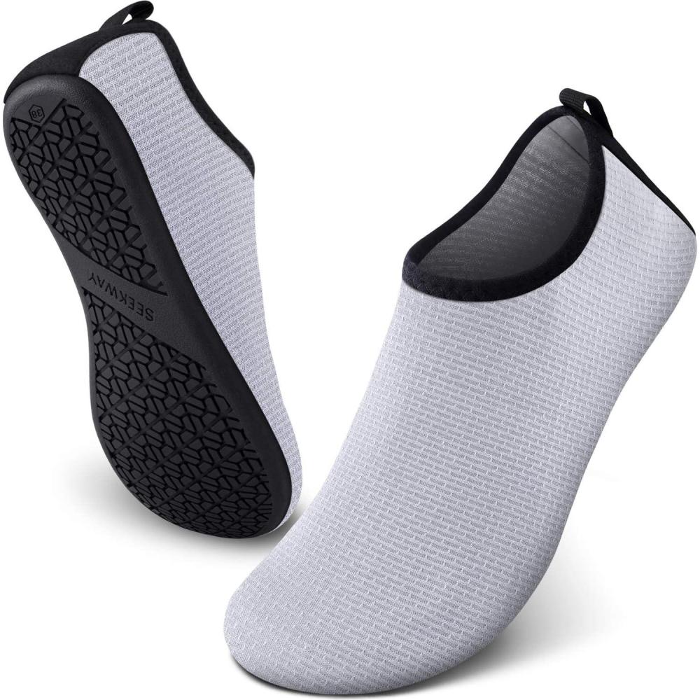 imageSEEKWAY Water Shoes QuickDry Aqua Socks Barefoot Slipon for Beach Pool Swim River Yoga Lake Surf Women Men Black SK0012flight Gray
