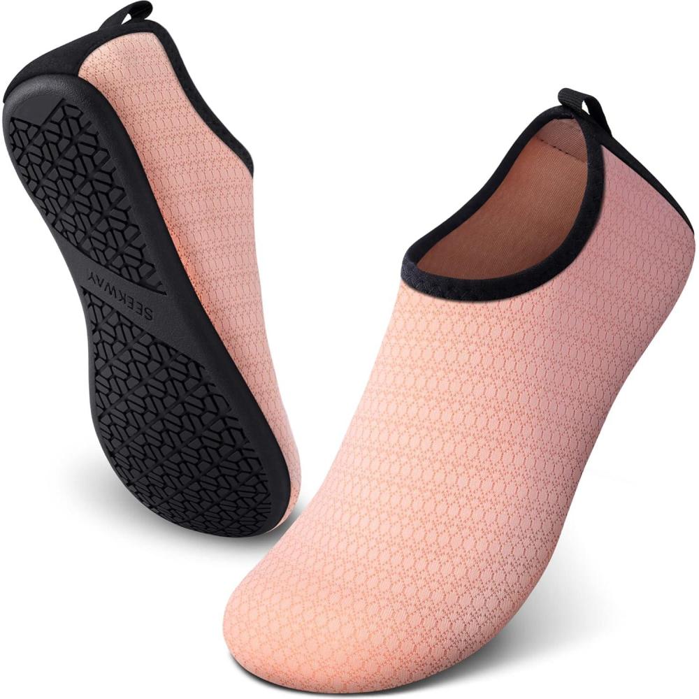 imageSEEKWAY Water Shoes QuickDry Aqua Socks Barefoot Slipon for Beach Pool Swim River Yoga Lake Surf Women Men Black SK0015bcetus Flesh Color