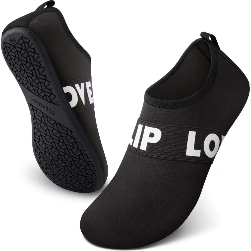 imageSEEKWAY Water Shoes QuickDry Aqua Socks Barefoot Slipon for Beach Pool Swim River Yoga Lake Surf Women Men Black SK0016cbelt B1ack White