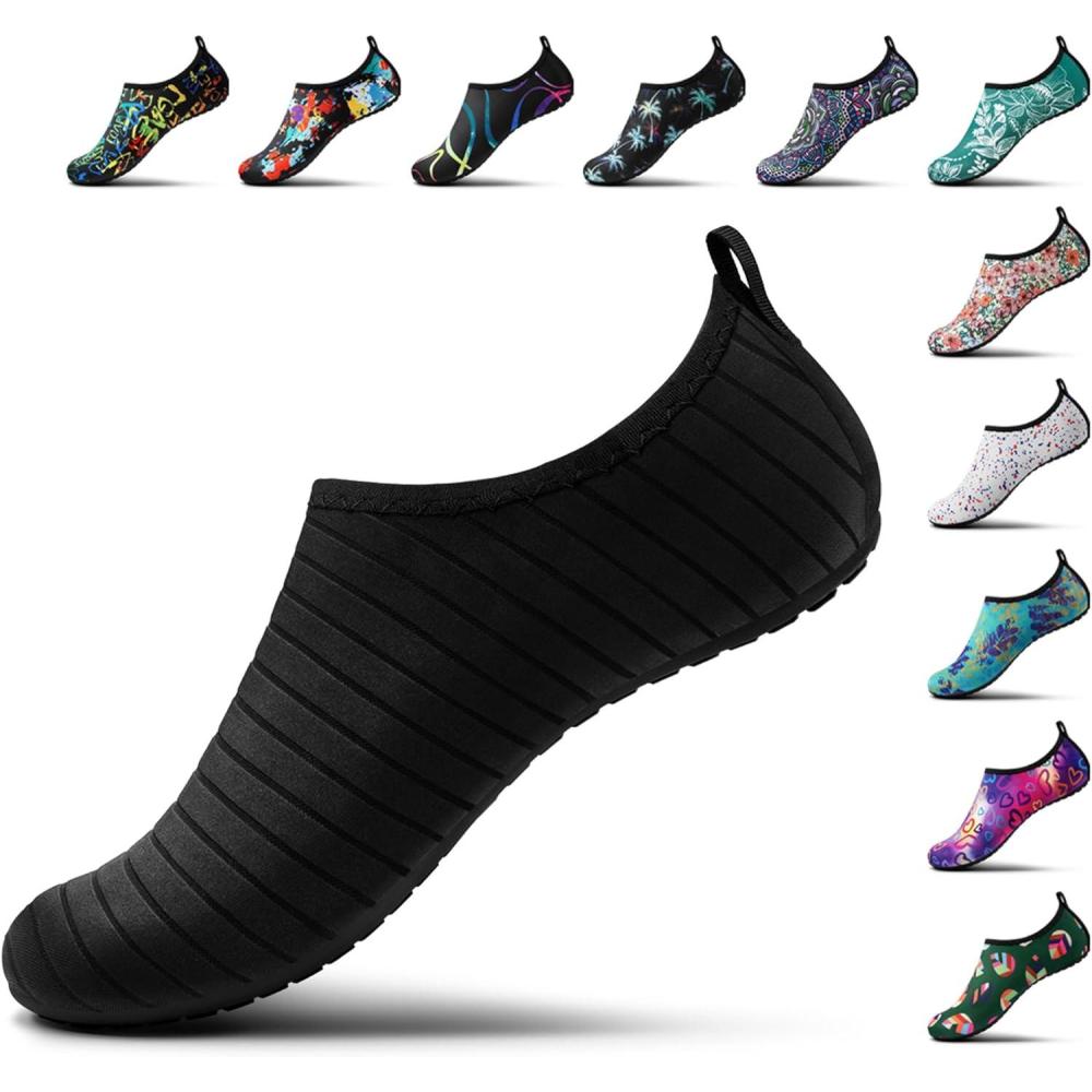 imageSEEKWAY Water Shoes Women Men Adult QuickDry Aqua Socks Barefoot Non Slip for Beach Swim River Pool Lake surf Black SK002U1astripe Black2