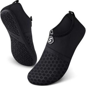 imageSEEKWAY Water Shoes QuickDry Aqua Socks Barefoot Slipon for Beach Pool Swim River Yoga Lake Surf Women Men Black SK0011asplice Black