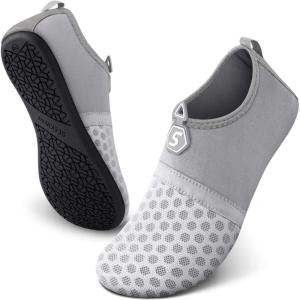 imageSEEKWAY Water Shoes QuickDry Aqua Socks Barefoot Slipon for Beach Pool Swim River Yoga Lake Surf Women Men Black SK0011bsplice Grayish